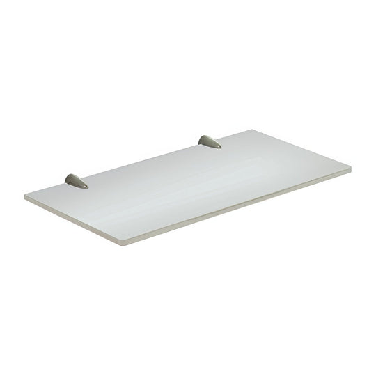 Silver rectangular Artemis glass shelf 30cm with chrome metallic mounting brackets for wall display