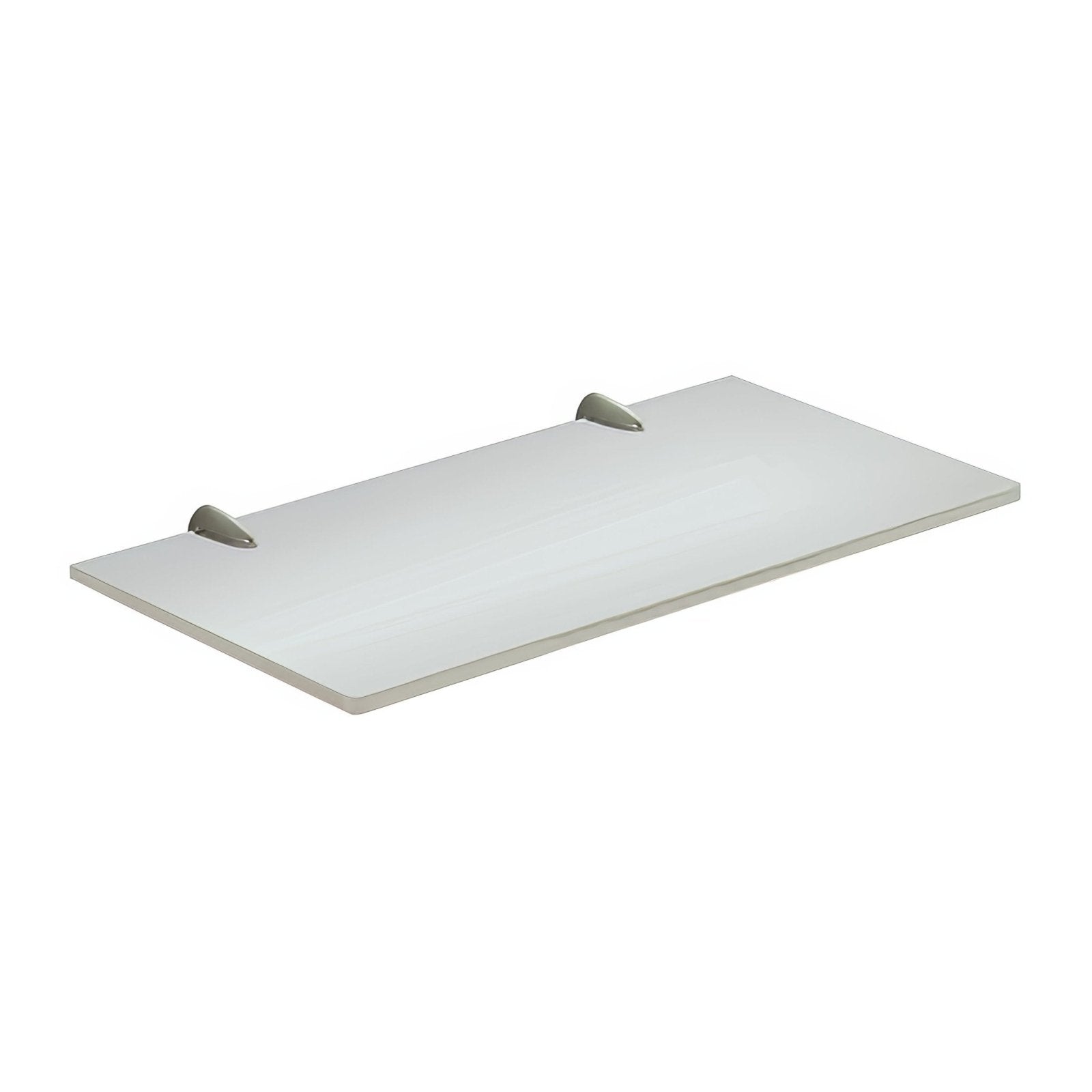 Silver rectangular Artemis glass shelf 30cm with chrome metallic mounting brackets for wall display