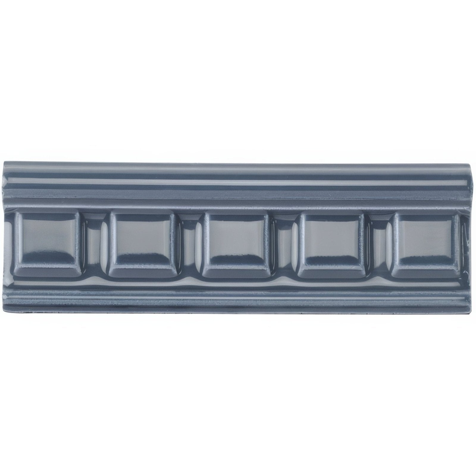 Gray ceramic tile ascot blue dentil moulding with glossy finish and raised rectangular molding design