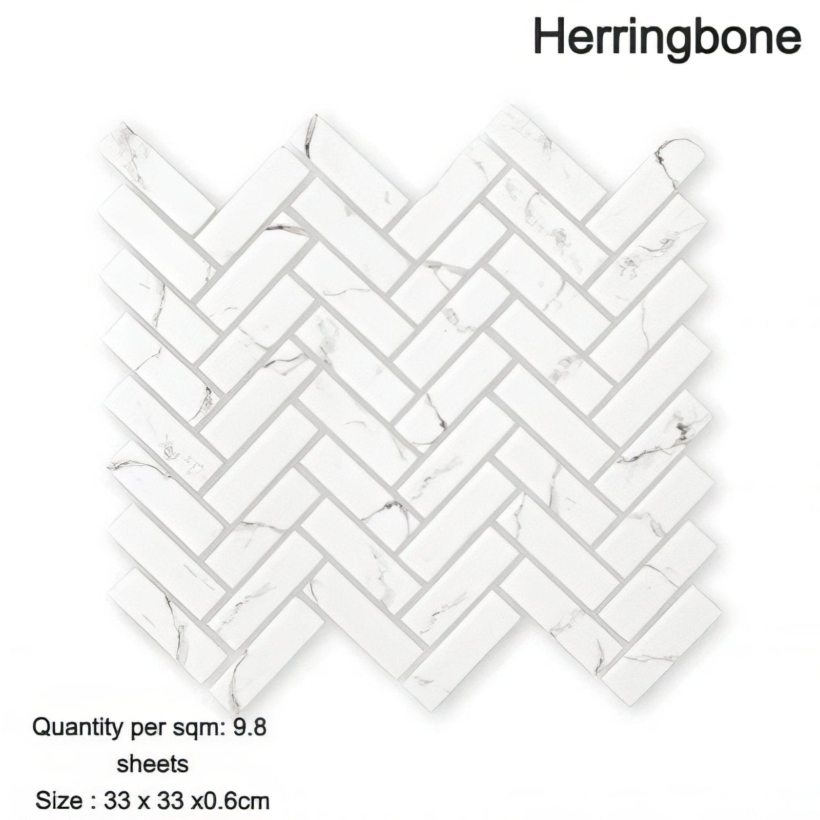 Aspen herringbone mosaic white marble tile with subtle gray veining for elegant wall or floor design