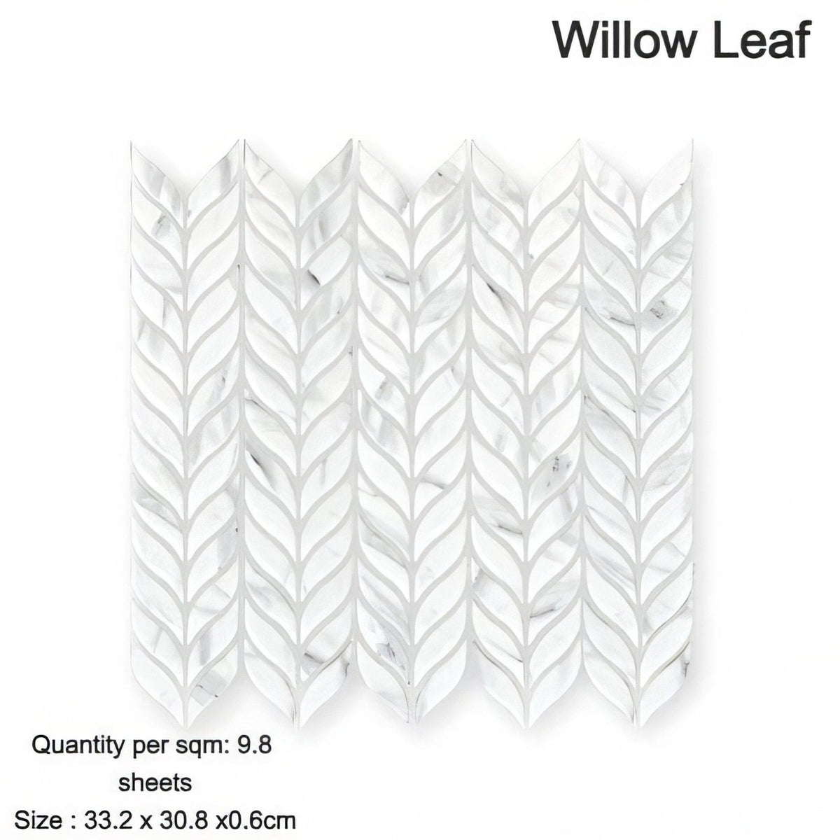 White marble mosaic tile with delicate willow leaf pattern from aspen for elegant wall or floor decor