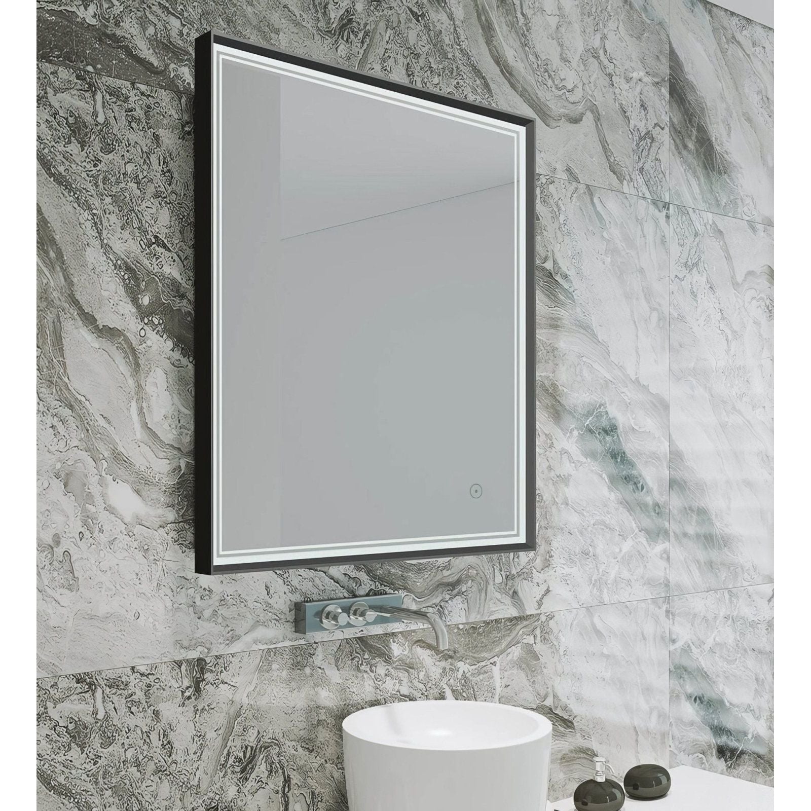 Black-framed illuminated bathroom mirror astoria mirror 140 black with sleek modern design and LED lighting