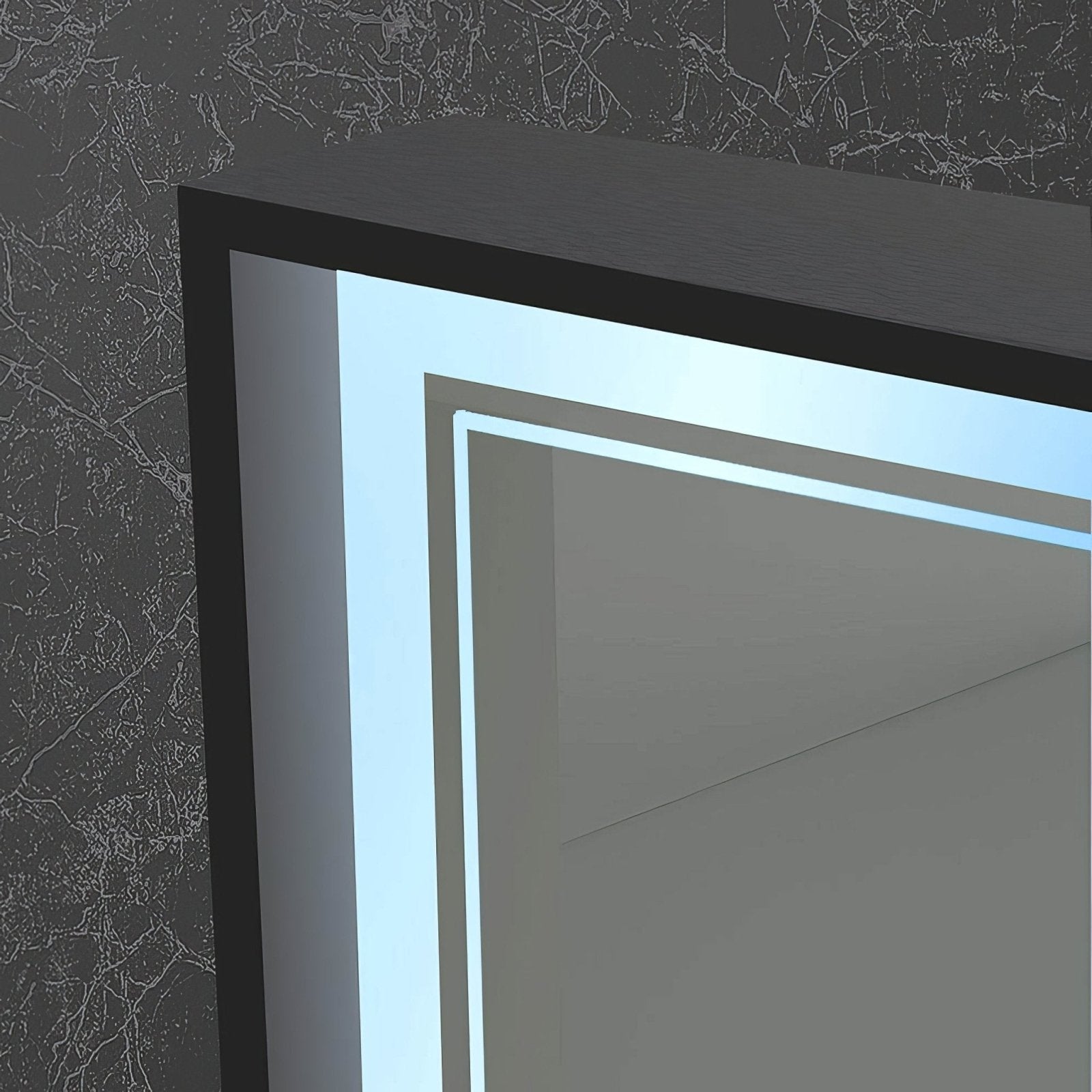Astoria mirror 75 black black-framed illuminated mirror with sleek modern design and cool blue backlighting