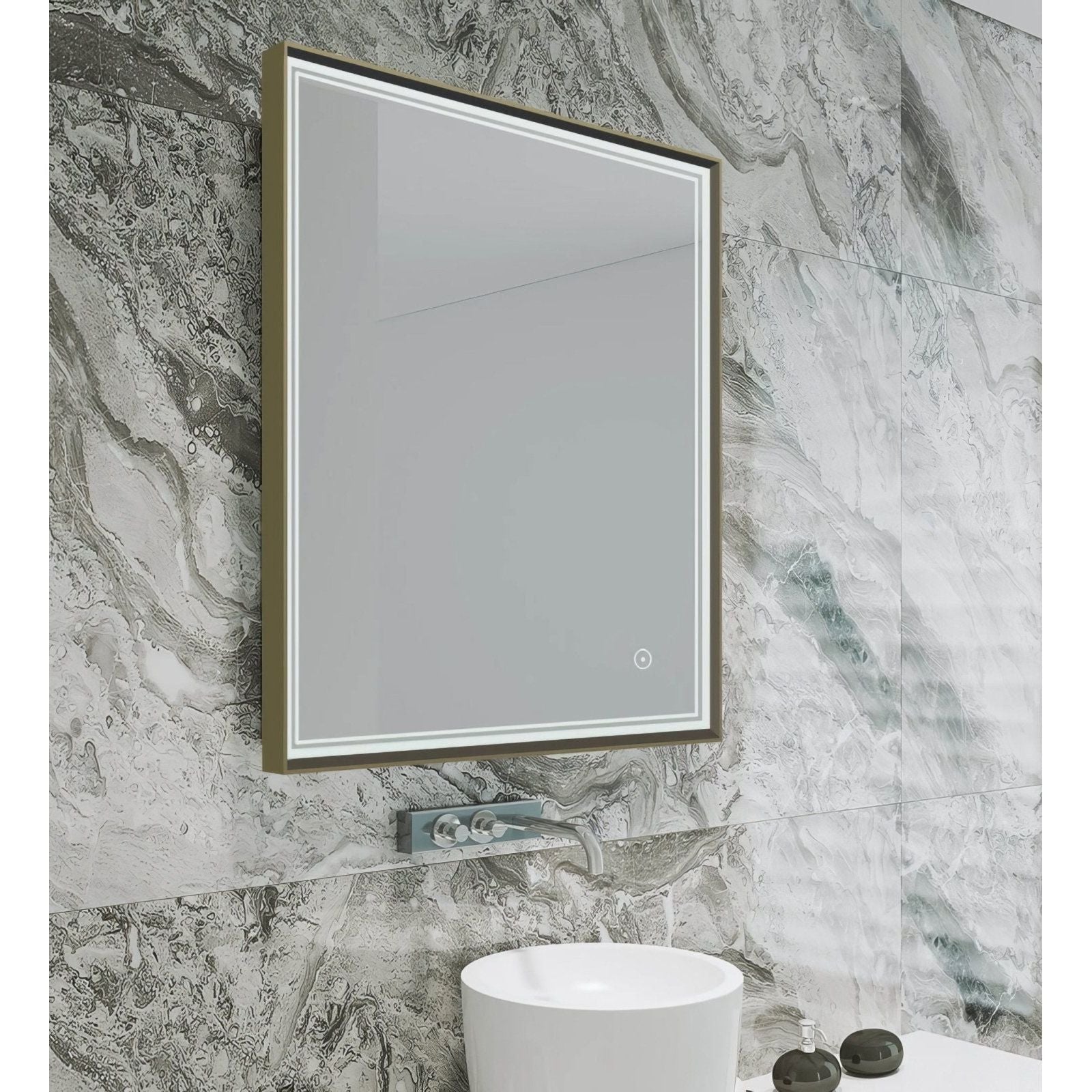 Modern astoria mirror 75 with a sleek brushed bronze frame and integrated led lighting along the edges