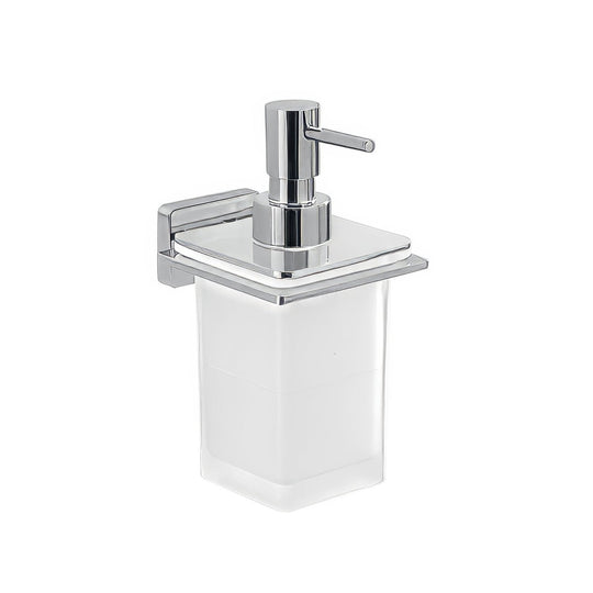 Atena soap dispenser chrome with wall-mounted frosted glass reservoir and sleek modern design for bathroom use