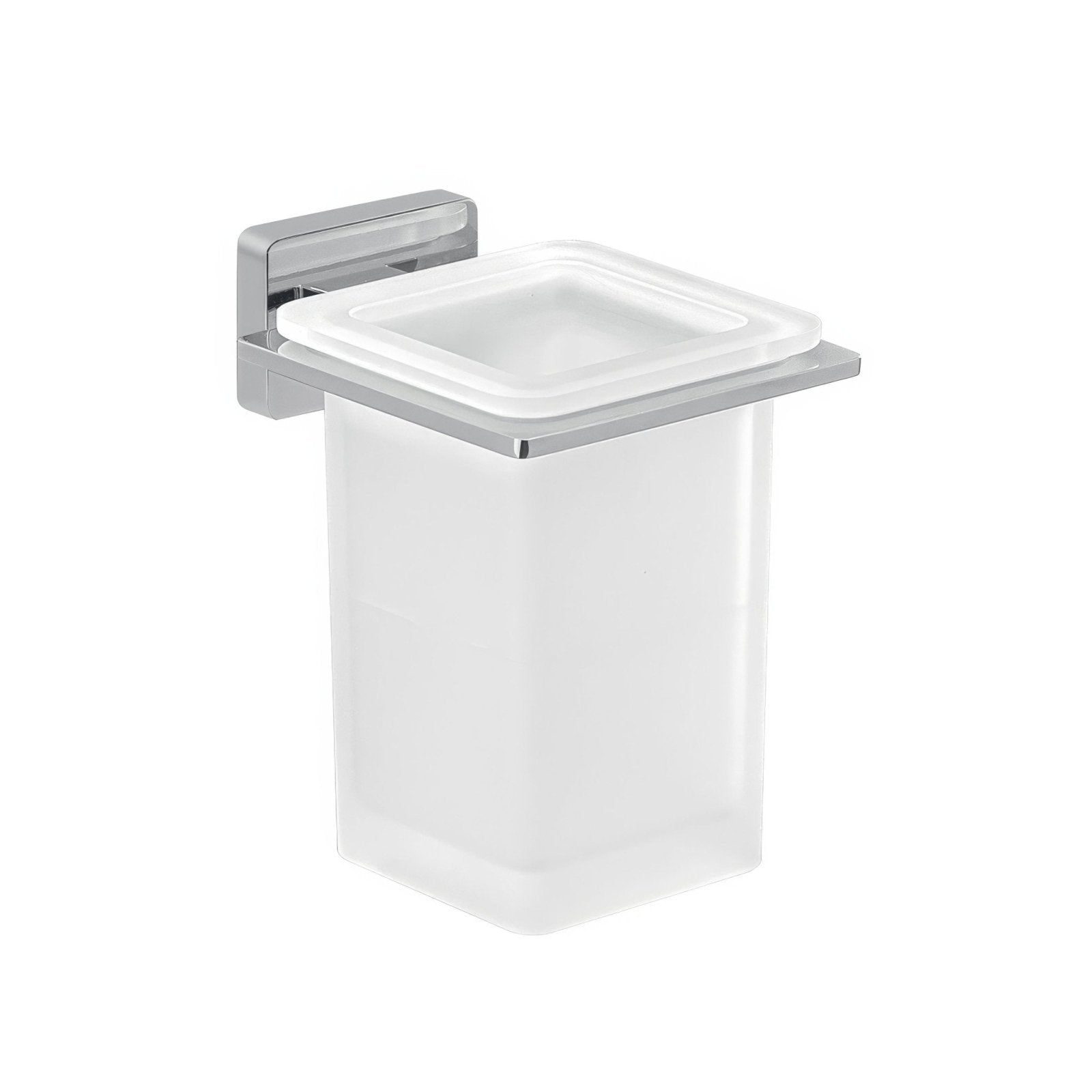 Atena tumbler holder chrome wall-mounted toothbrush holder with frosted glass container and matching lid
