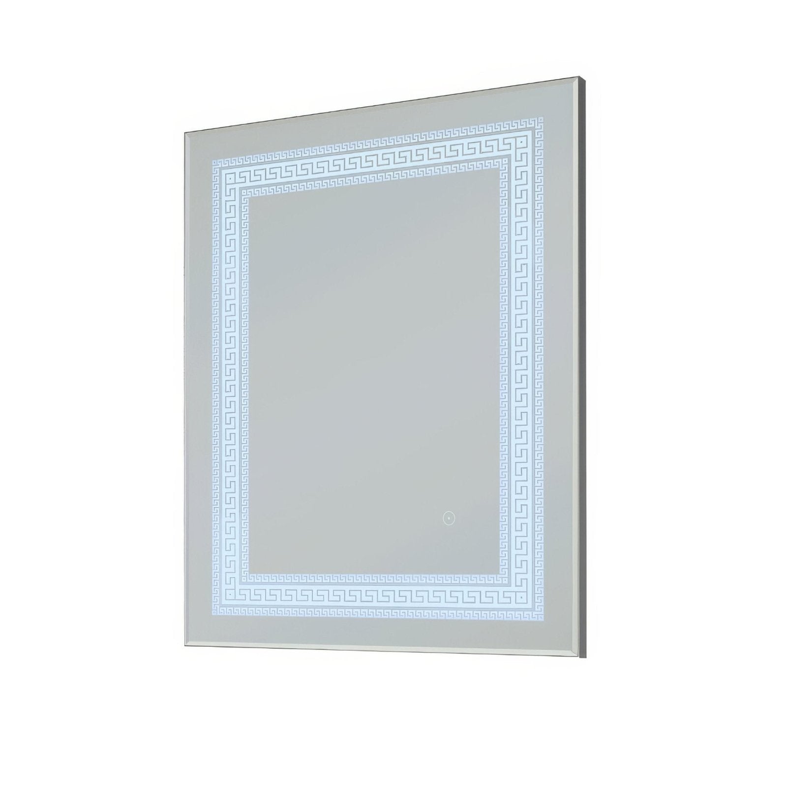 Athenian mirror sleek rectangular led bathroom mirror with silver frame and white greek key pattern border