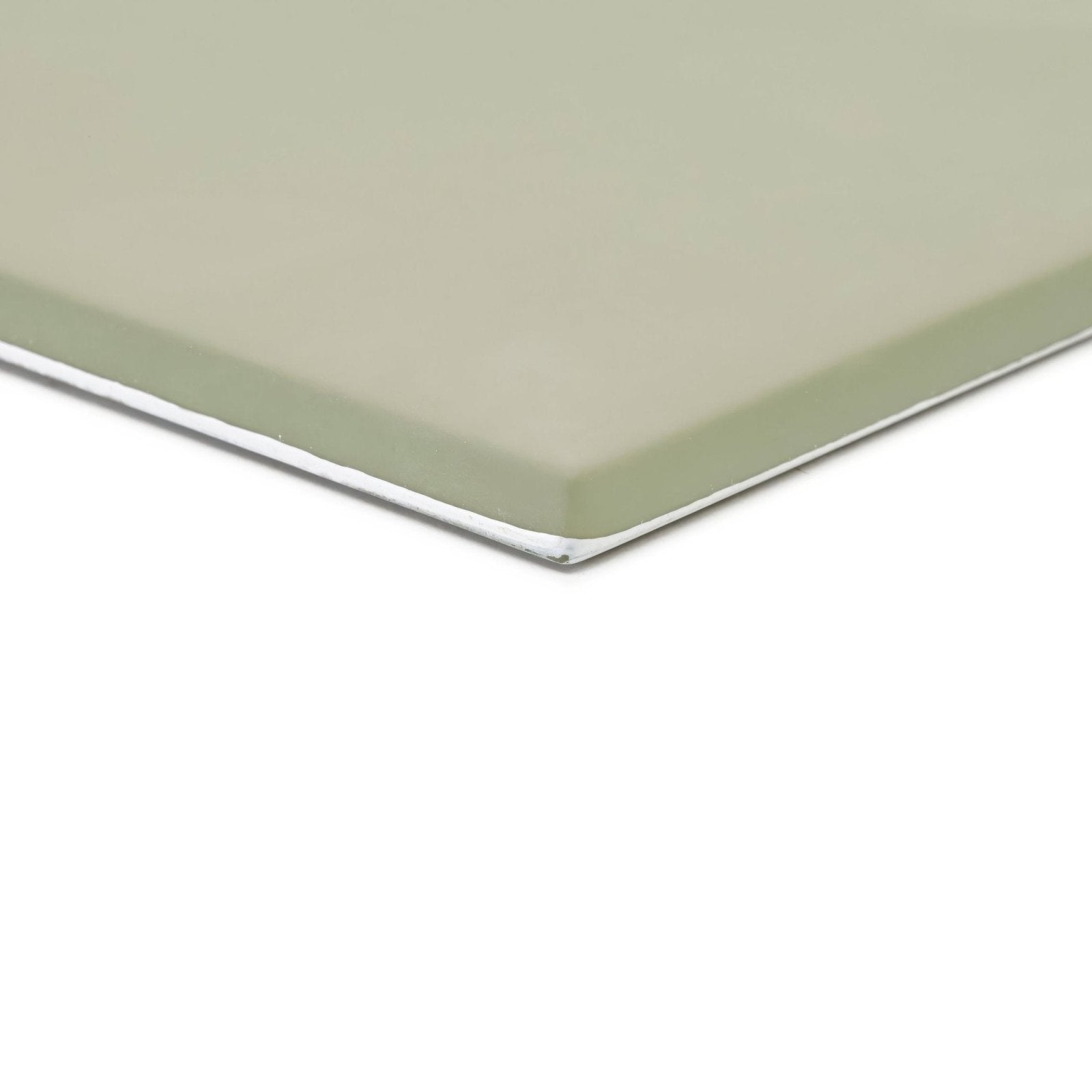 Aurora Abisko Glass Tile sage green matte glass tile with a thin silver metallic border