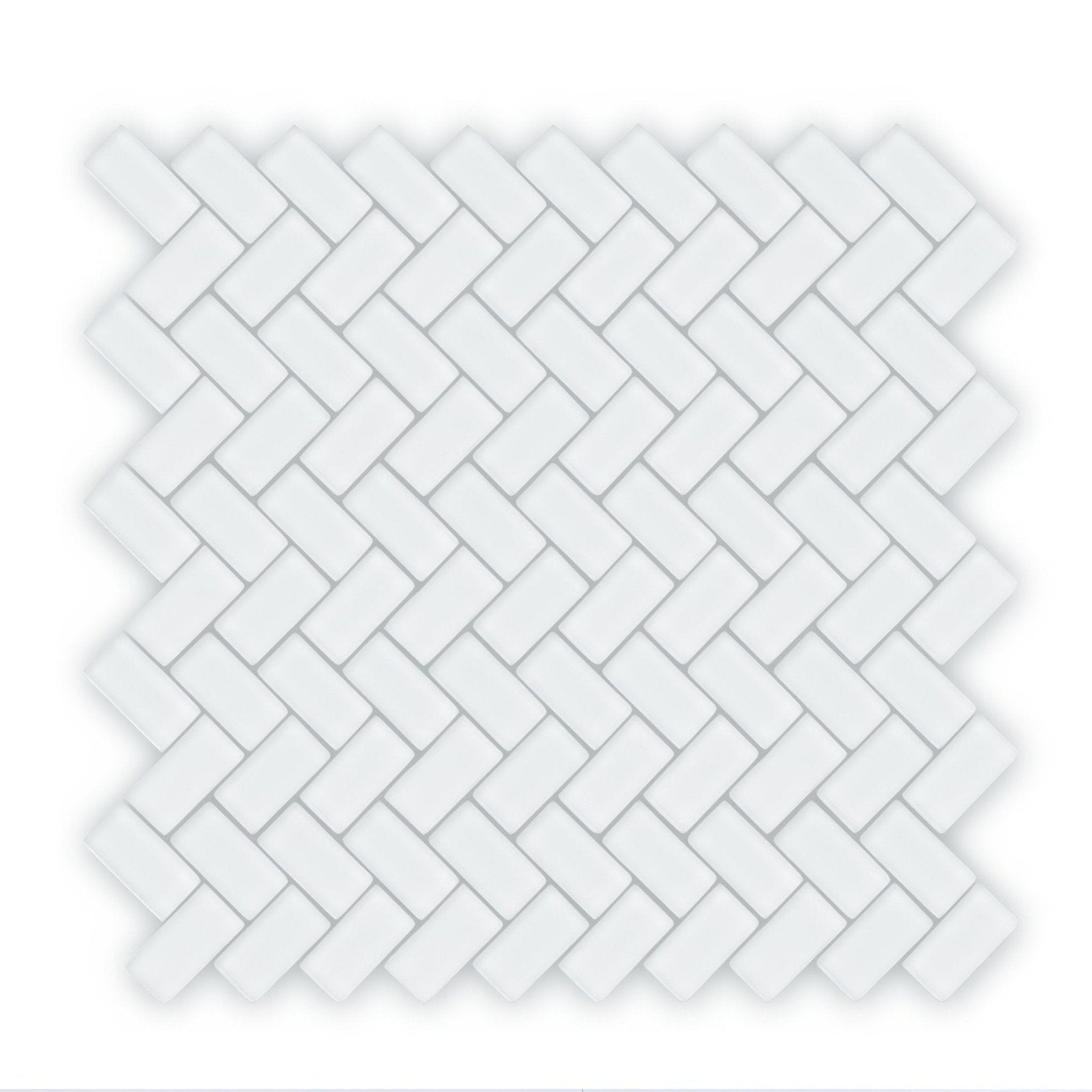 Aurora herringbone white mosaic tile featuring white rectangular tiles in a herringbone pattern for wall use