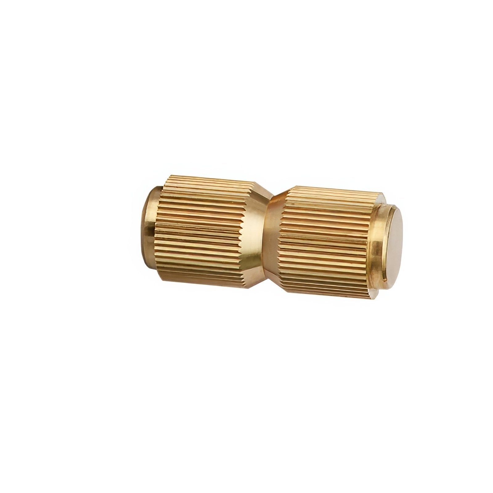 Gold-colored brass pipe coupling in a ribbed cylindrical design from bailey hook brushed brass collection