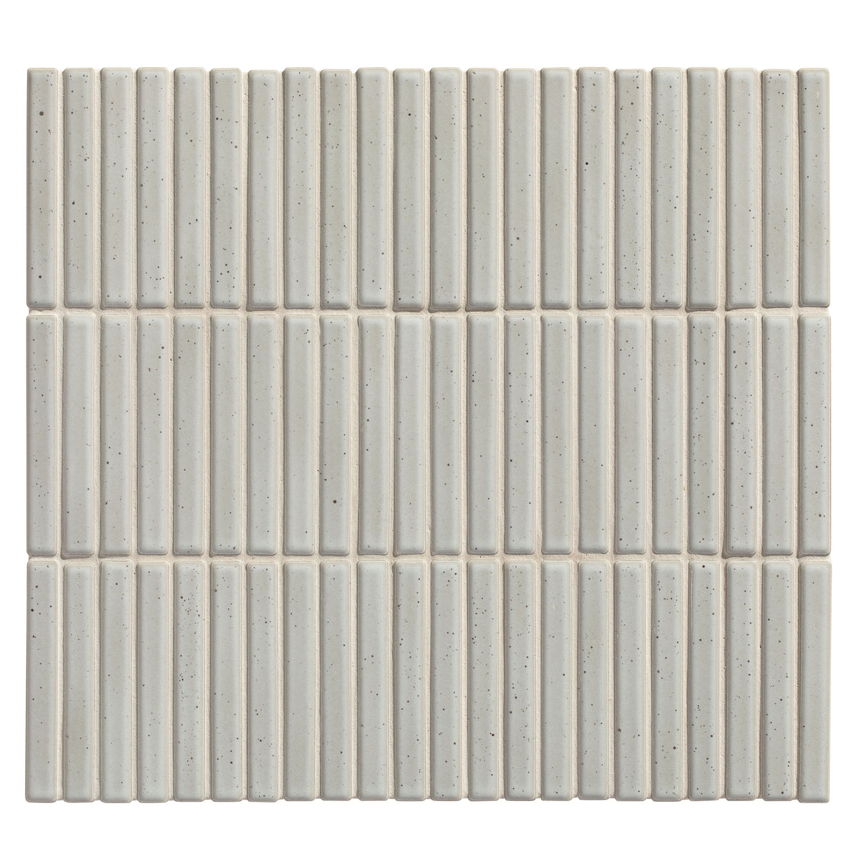 Beige speckled rectangular bamboo porcelain mosaic tile panel with subtle textured finish in vintage white color
