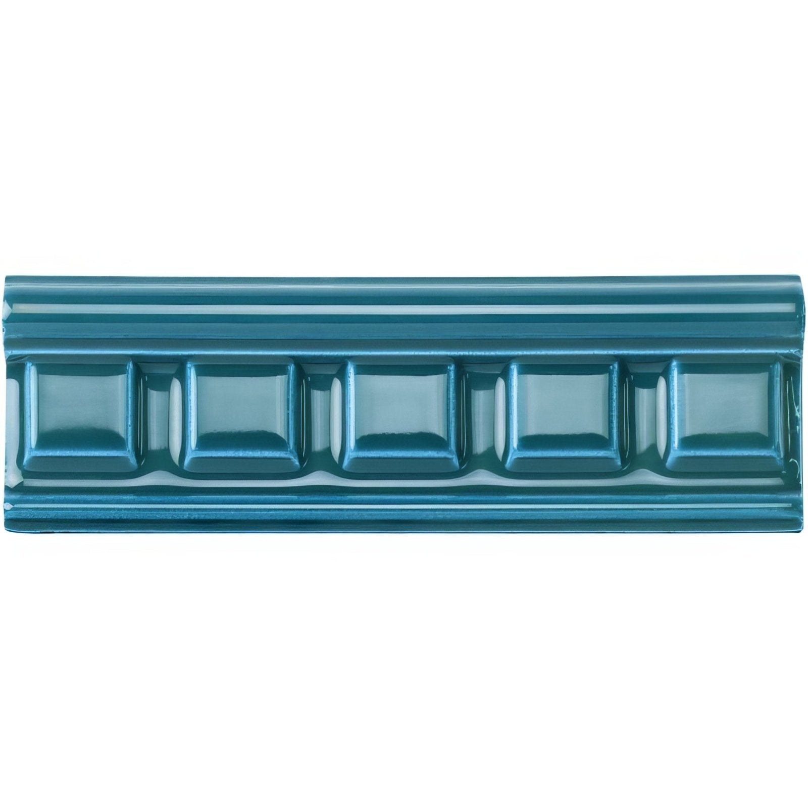Baroque blue dentil moulding teal ceramic tile with glossy finish and raised rectangular design
