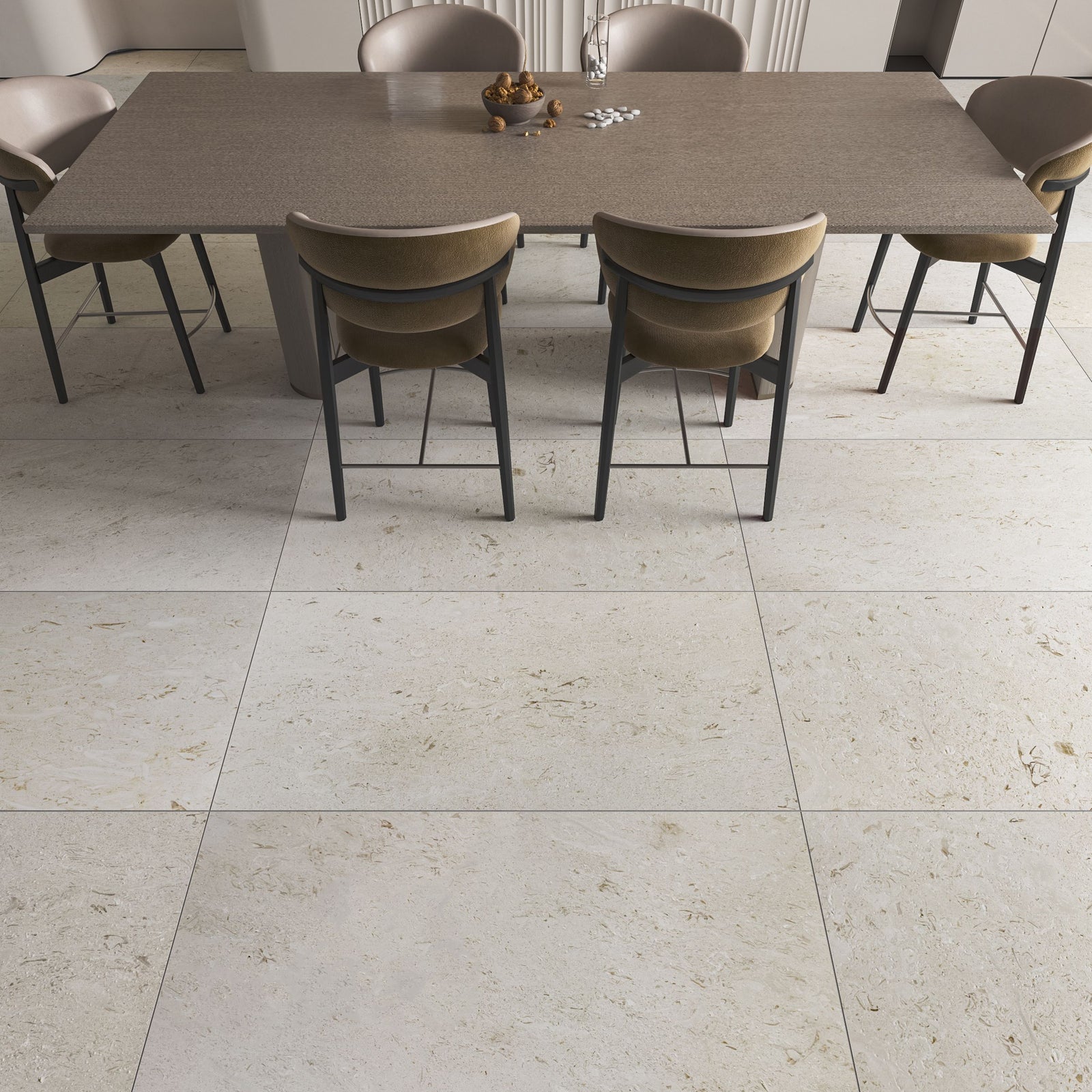 Shellstone brushed limestone 61 x 30.5cm plank shown in natural daylight