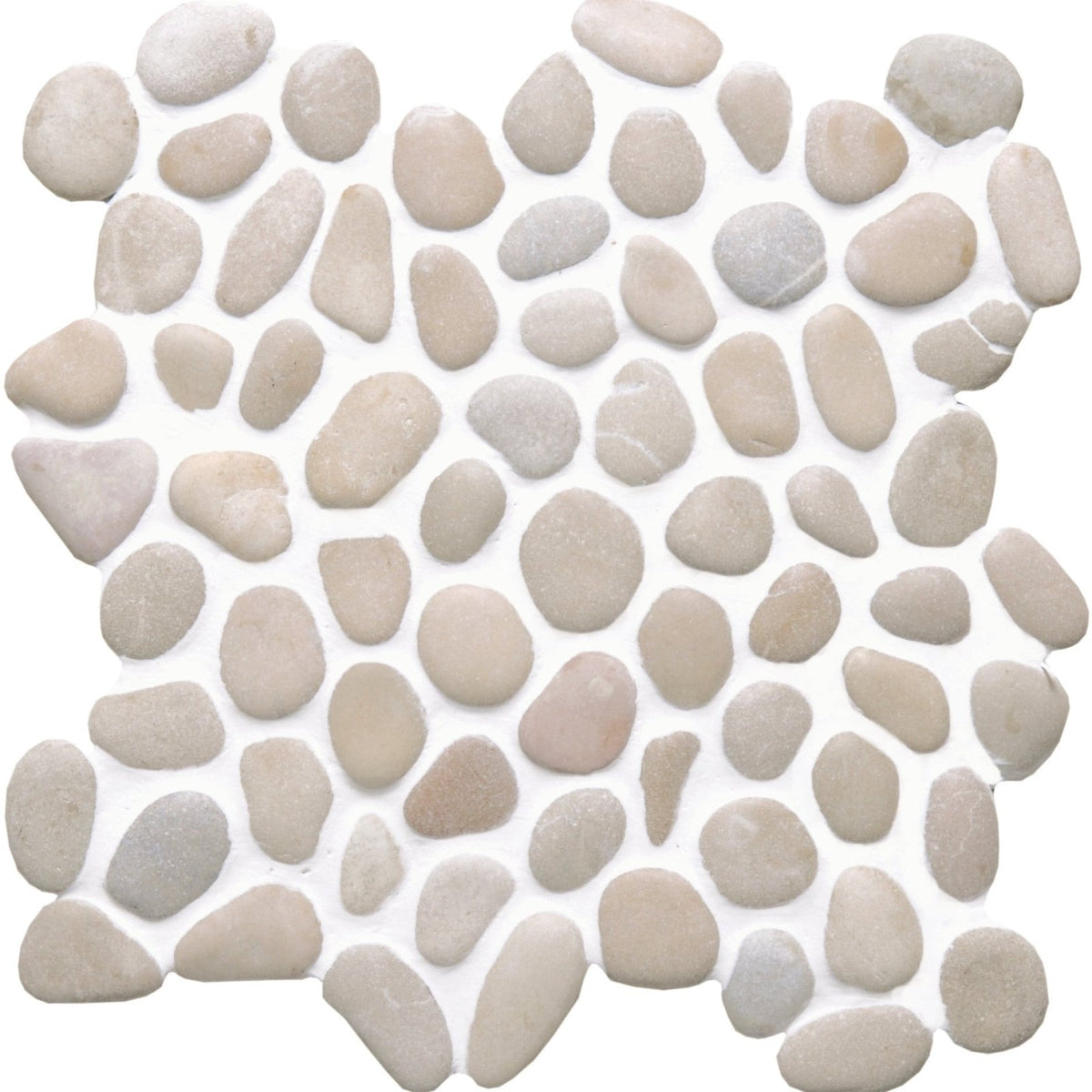 Beige Hawaii Pebble Mosaics featuring beige and gray smooth river rock tiles arranged in a natural pattern