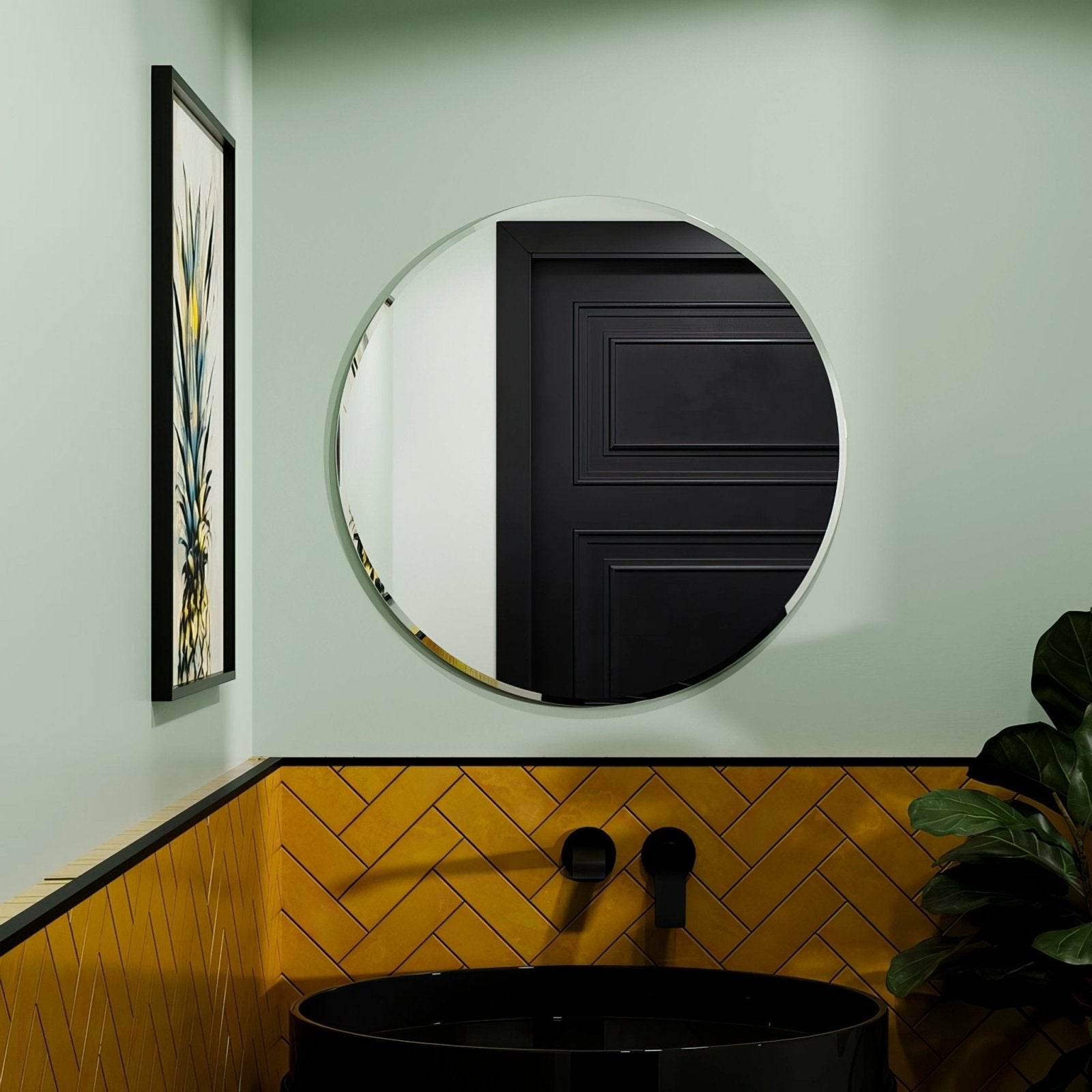 Belvoir round mirror 65cm with a sleek minimalist design and thin metallic frame in silver finish