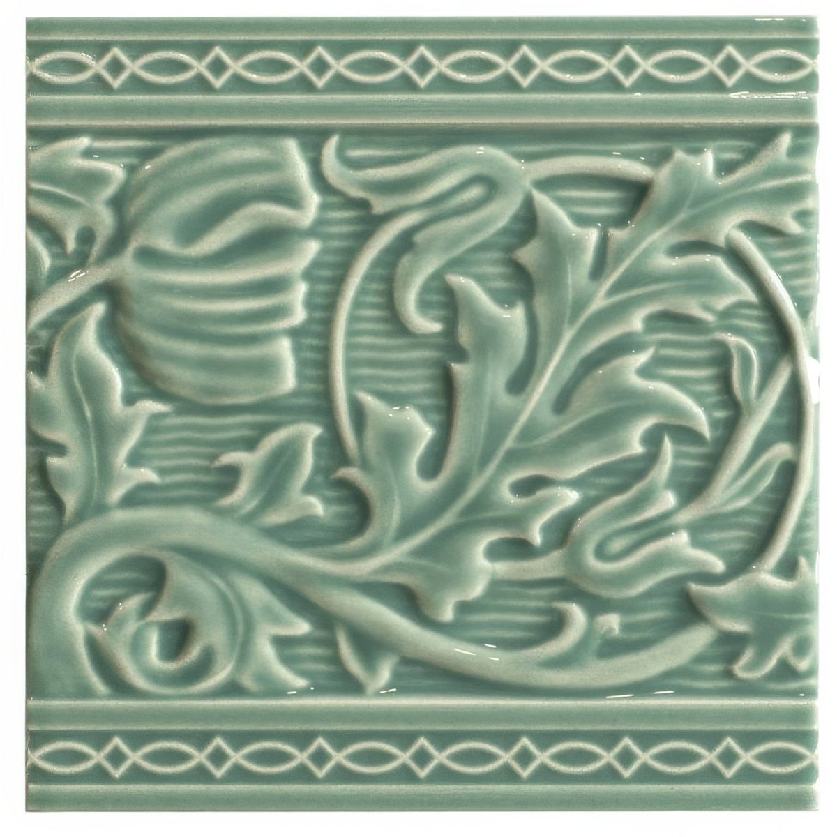 Berkeley Decorative Tile on Jade Breeze Ceramic Wall Tile 152x152mm - Handmade - Blue