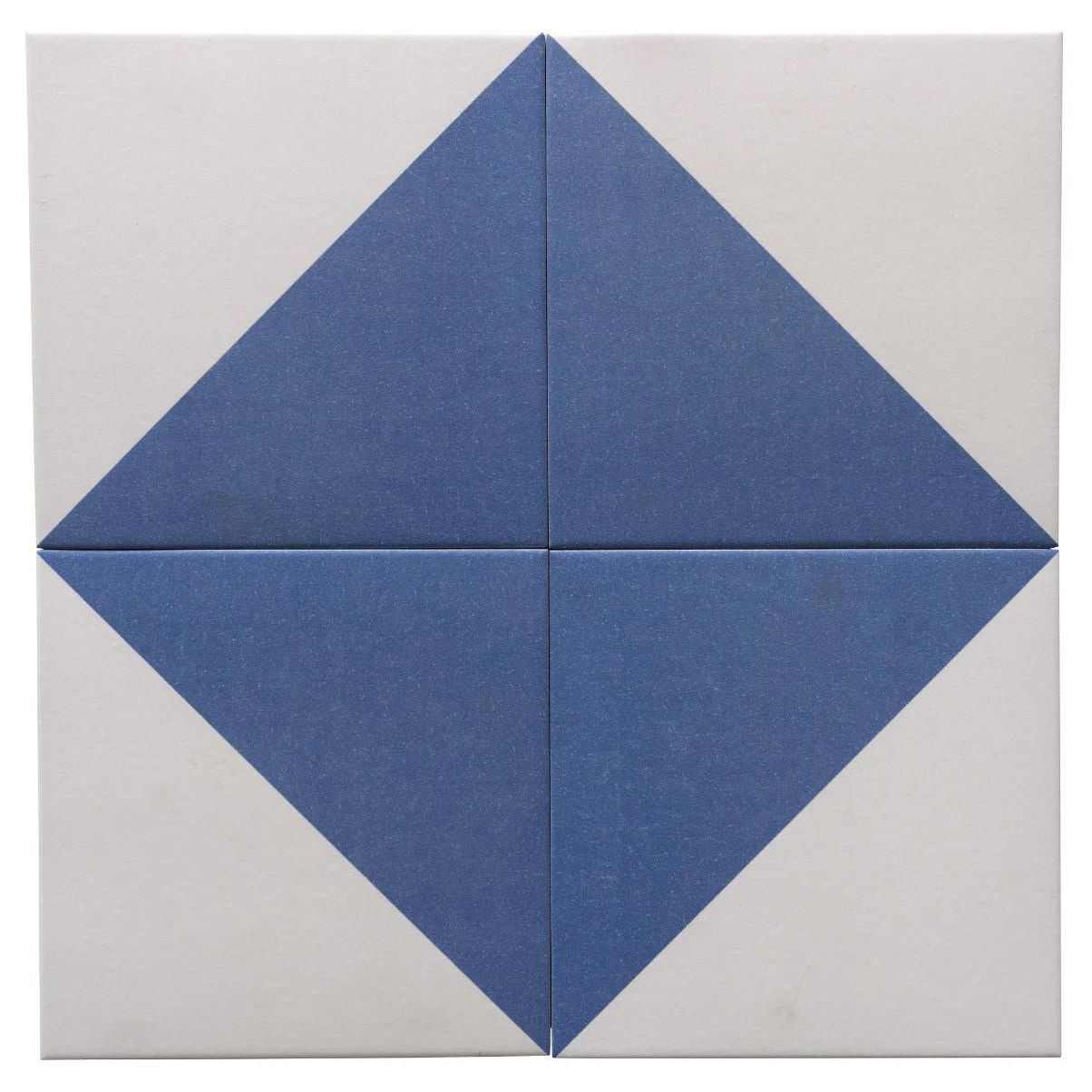 Blue and white geometric diamond pattern porcelain tile from bert and may alalpardo collection