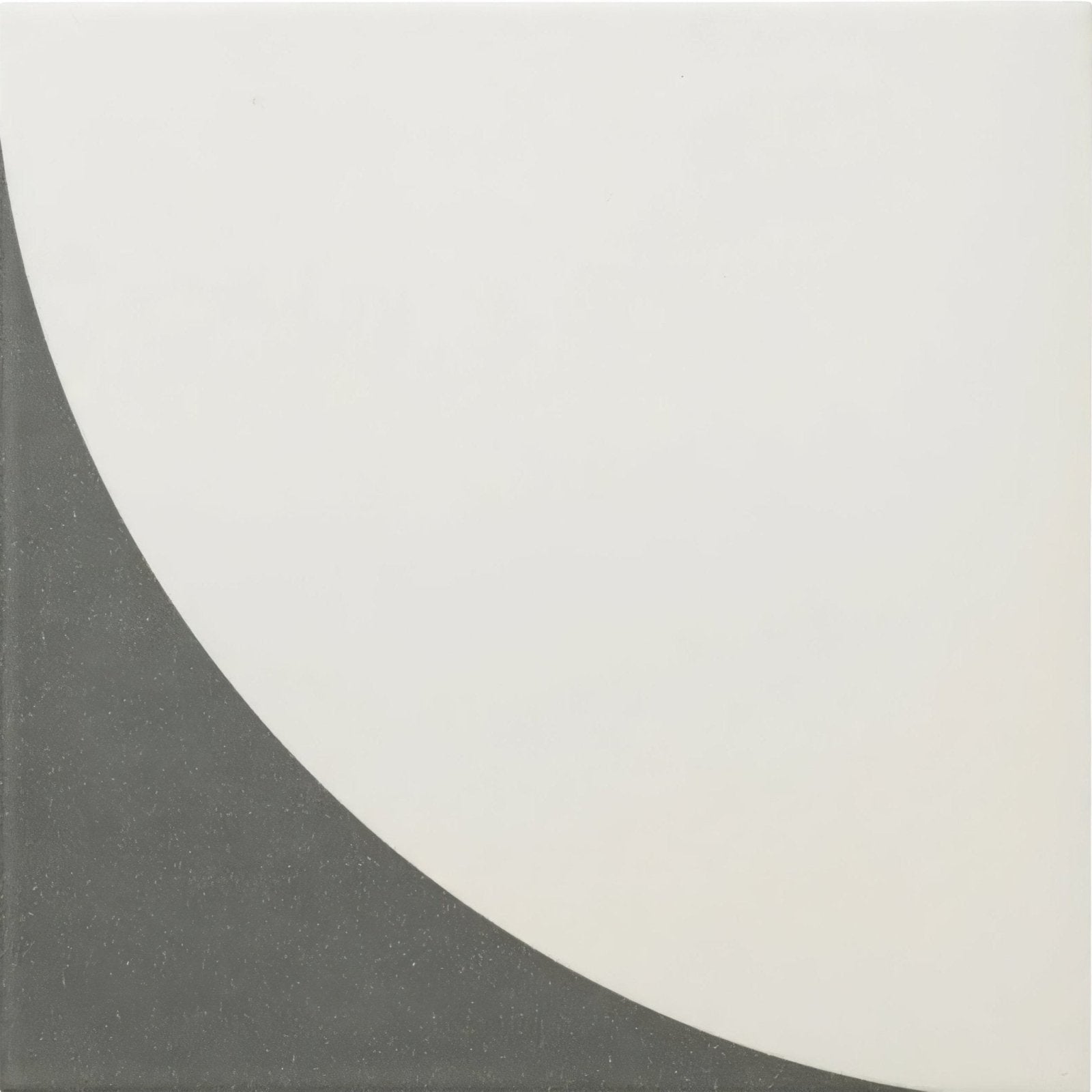 A minimalist bert & may arco old iron porcelain tile with a bold curved division in matte gray and off-white colors