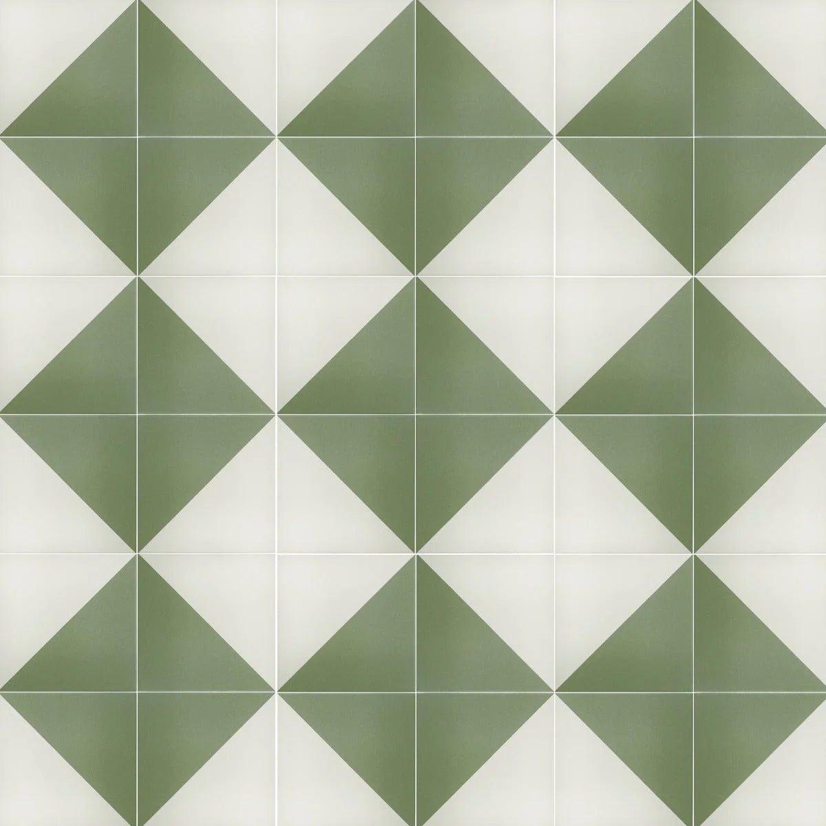 Bert and may green alalpardo porcelain tile with olive green and off-white diamond pattern ceramic surface