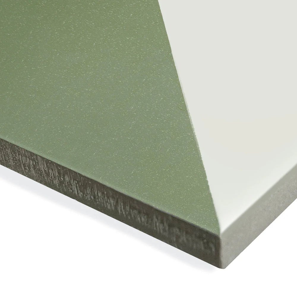 Green and white textured composite panel made of porcelain from bert and may alalpardo collection