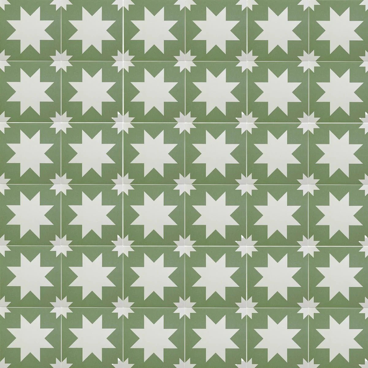 Olive green and white star patterned bert & may green pradena porcelain ceramic floor tiles