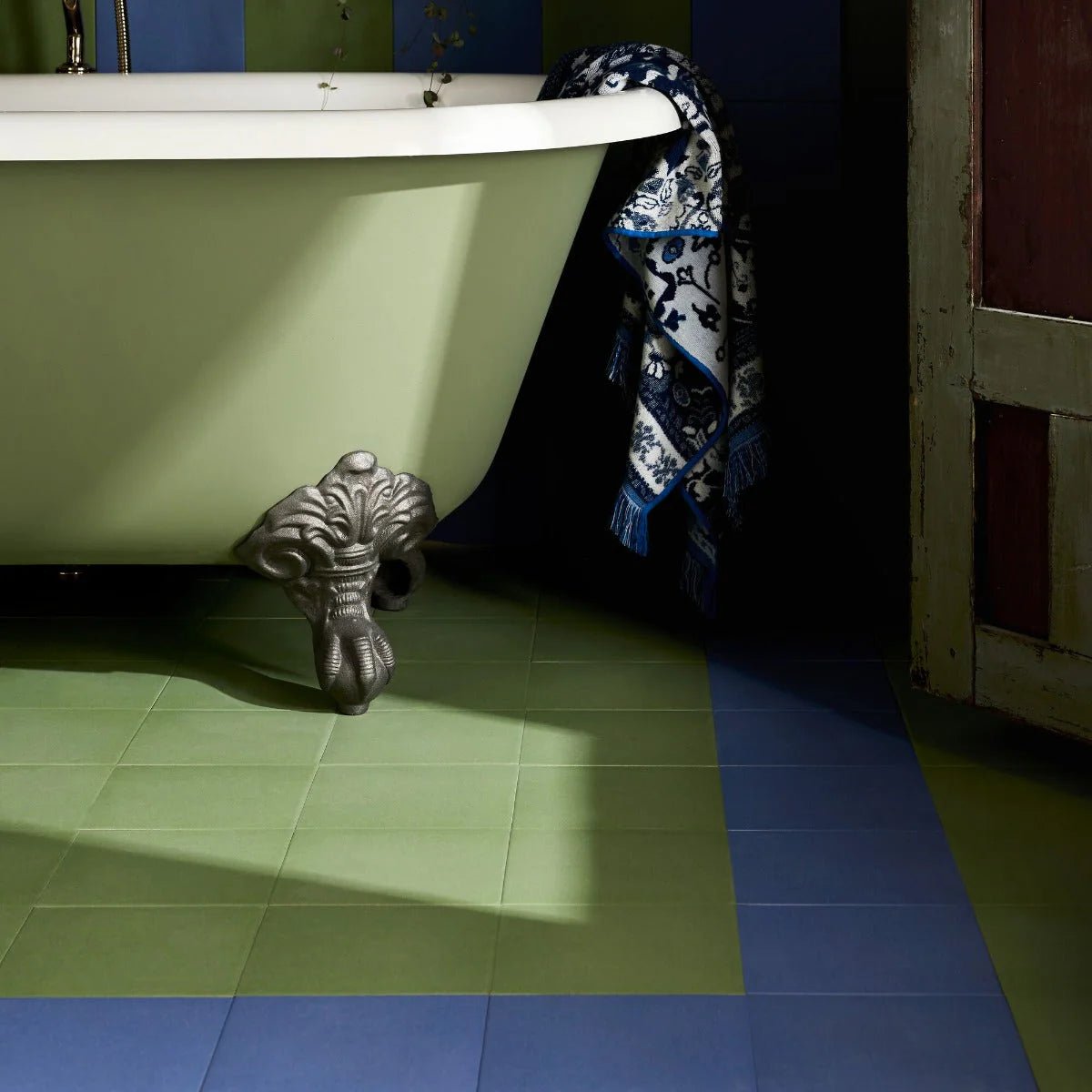 Bert & May Navy Porcelain Plain Tile in a bathroom setting (2)