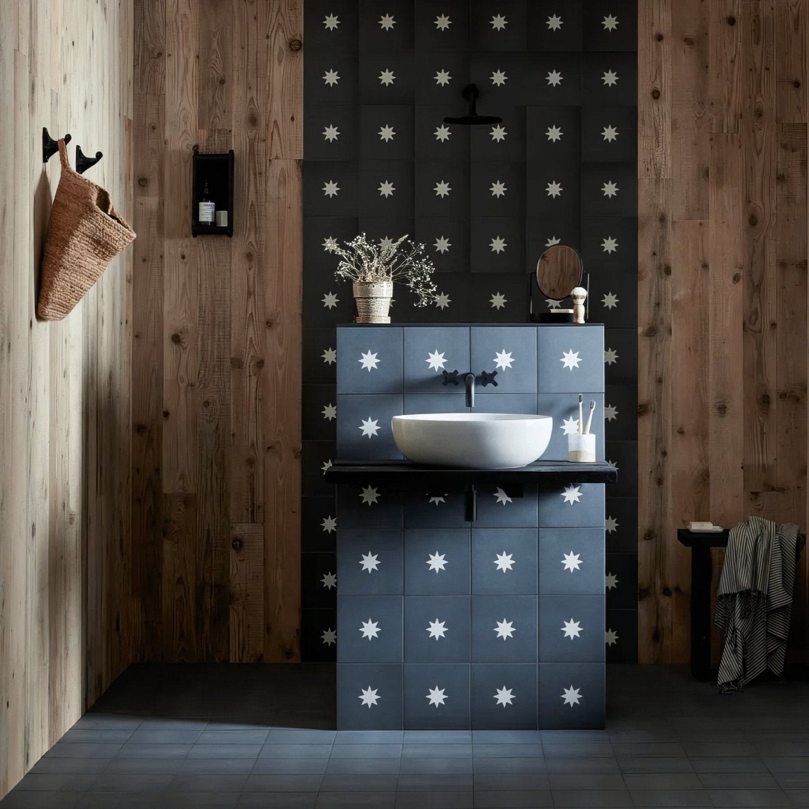 Bert & May Old Iron Porcelain Plain Tile in a bathroom setting