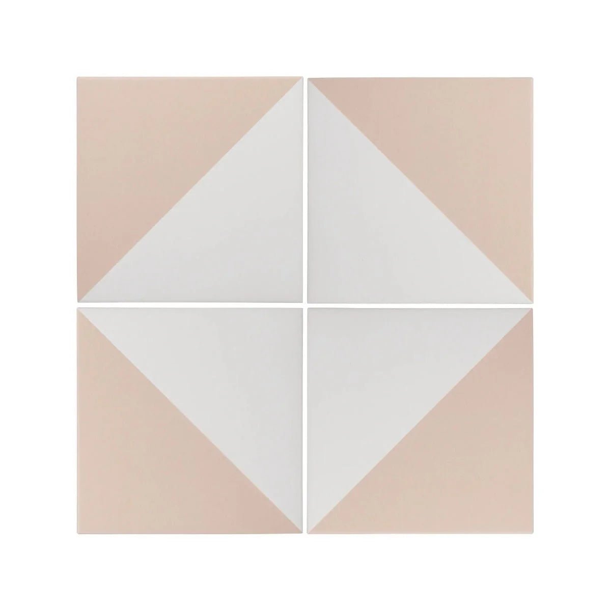 Set of four Bert & May Pearl Alalpardo porcelain floor tiles with geometric matte beige and white triangular design