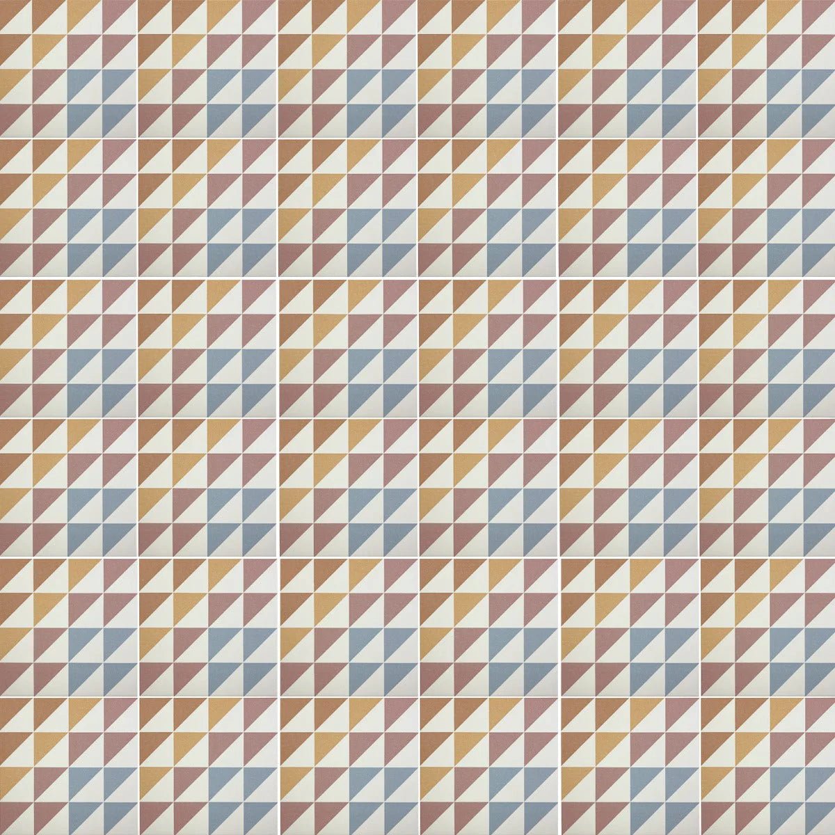 Ber and may soho majadas porcelain tile with geometric interlocking triangle pattern in muted earth tones