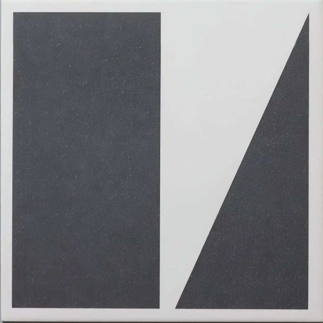 Minimalist abstract art porcelain featuring two bold black geometric shapes on white by bert and may split shift old iron