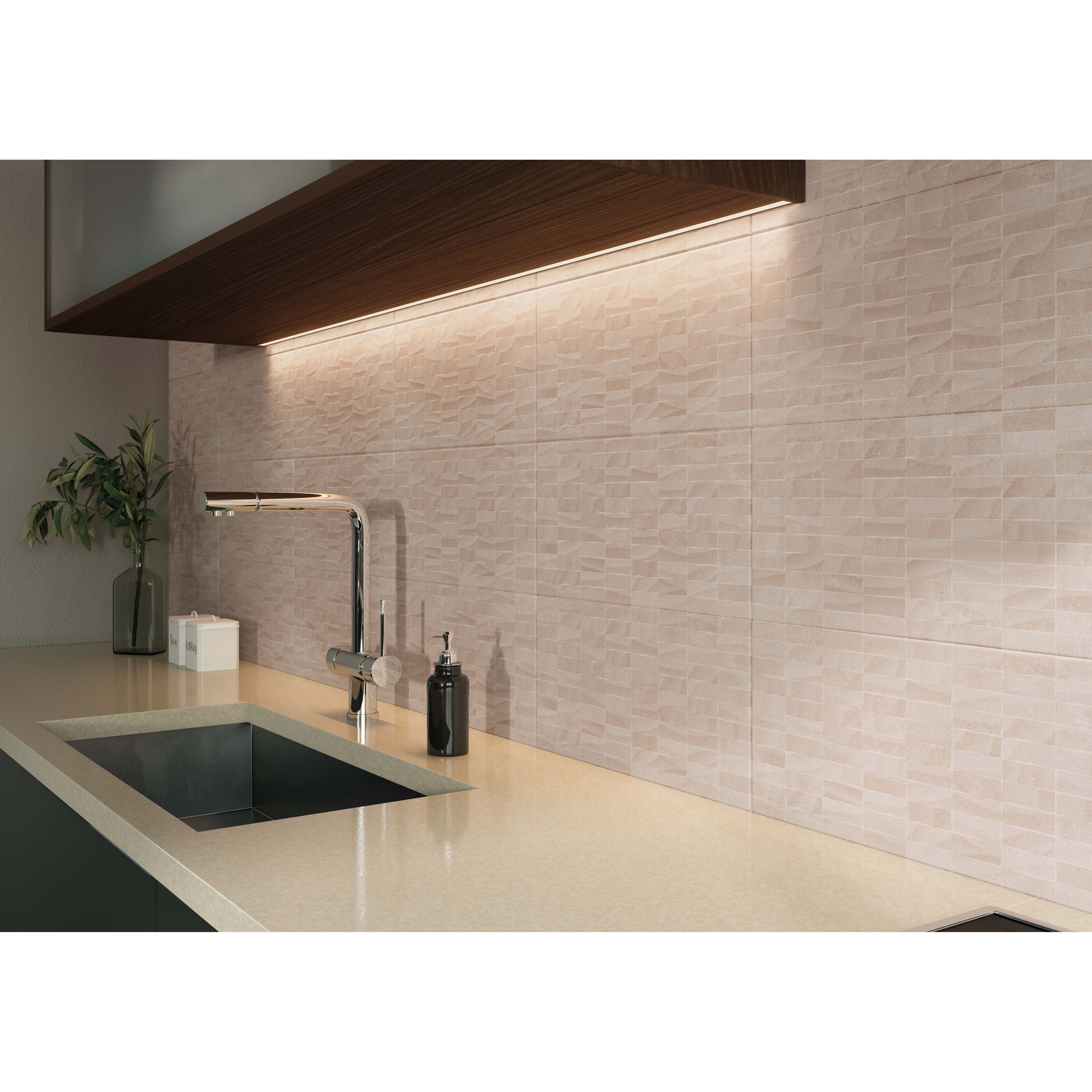 Beige textured rectangular kitchen backsplash tiles beton beige next relieve decor with a concrete look finish