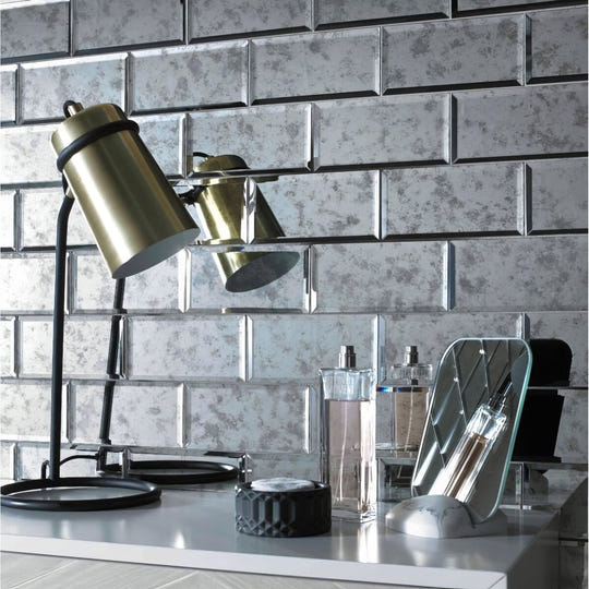 Bevel Antique Mirror Brick Mosaic - Grey