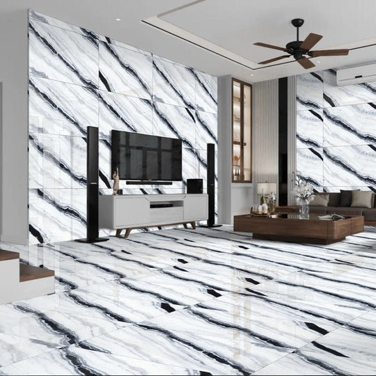 Bianco lasa 60 x 120cm black and white marble patterned glossy floor tiles made of polished natural stone