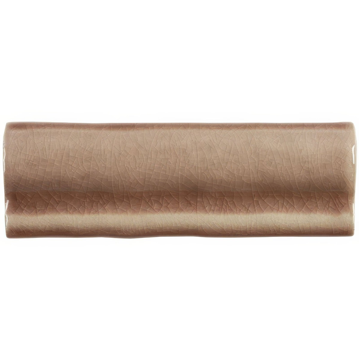 A rectangular torus moulding birch ceramic tile with subtle crackle glaze in warm muted taupe color