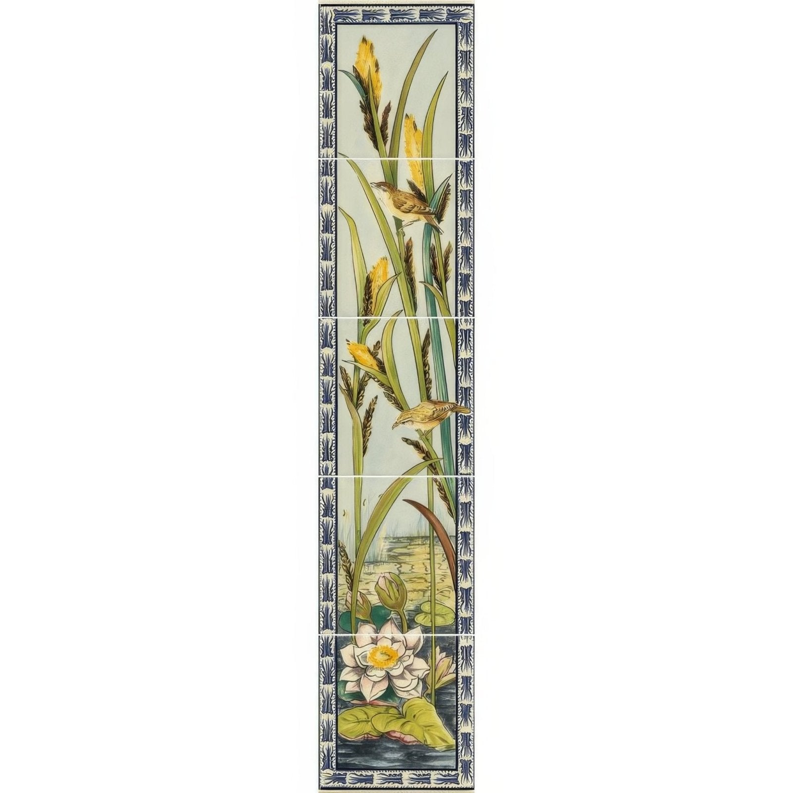 Birds & Rushes 5 Tile Set on County White
