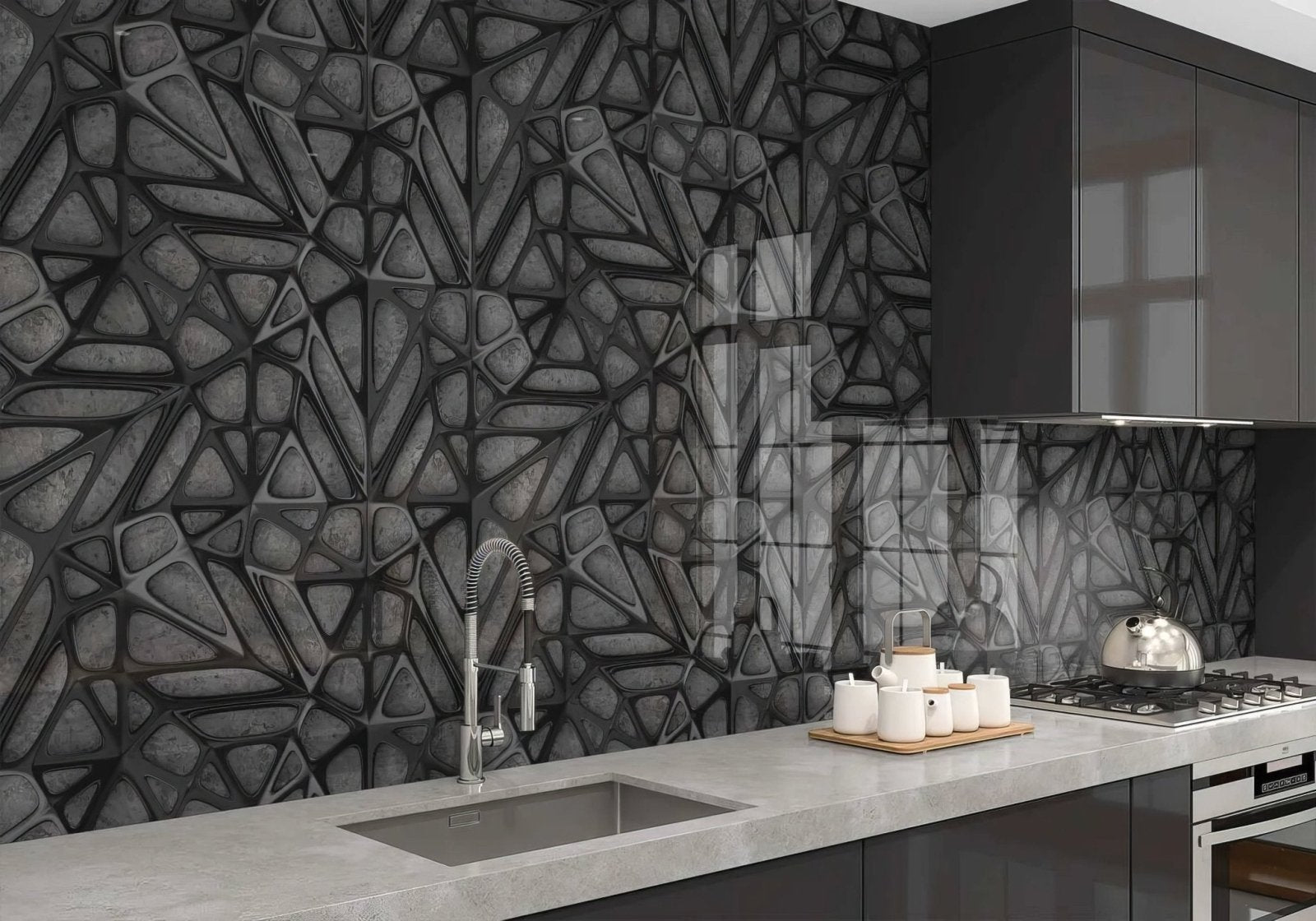 Black Lattice Grid on Concrete Shower Panel