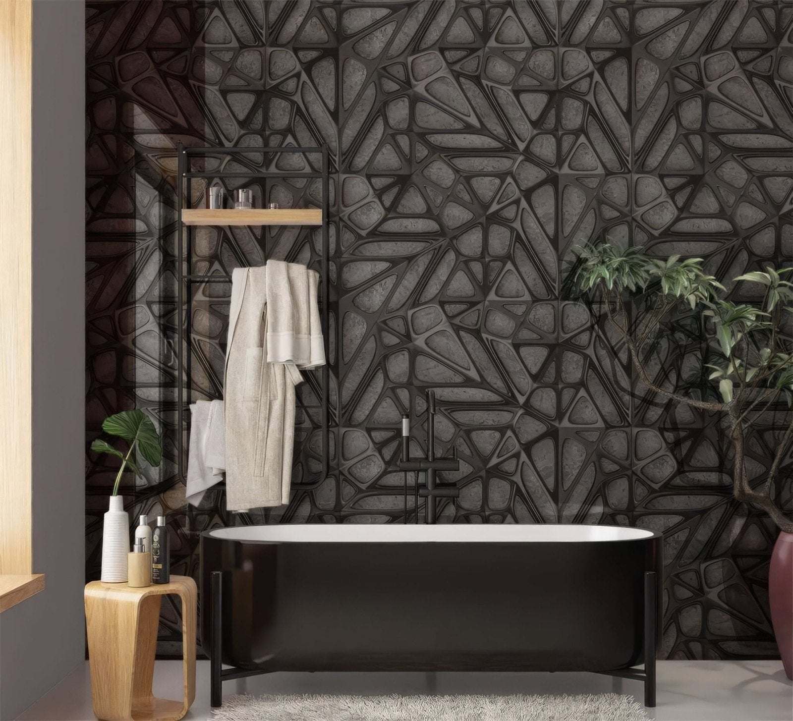 Black Lattice Grid on Concrete Shower Panel