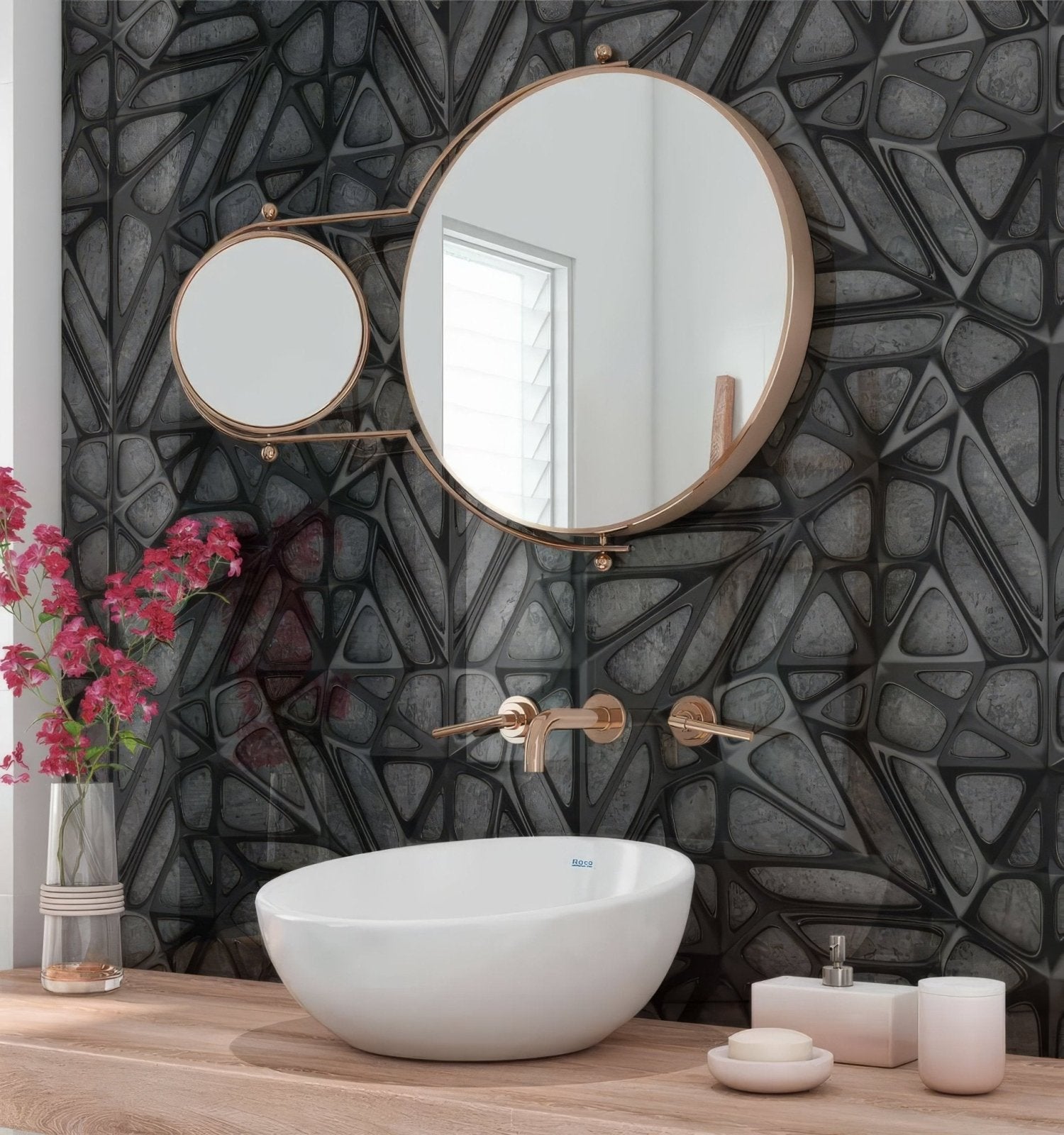 Black Lattice Grid on Concrete Shower Panel