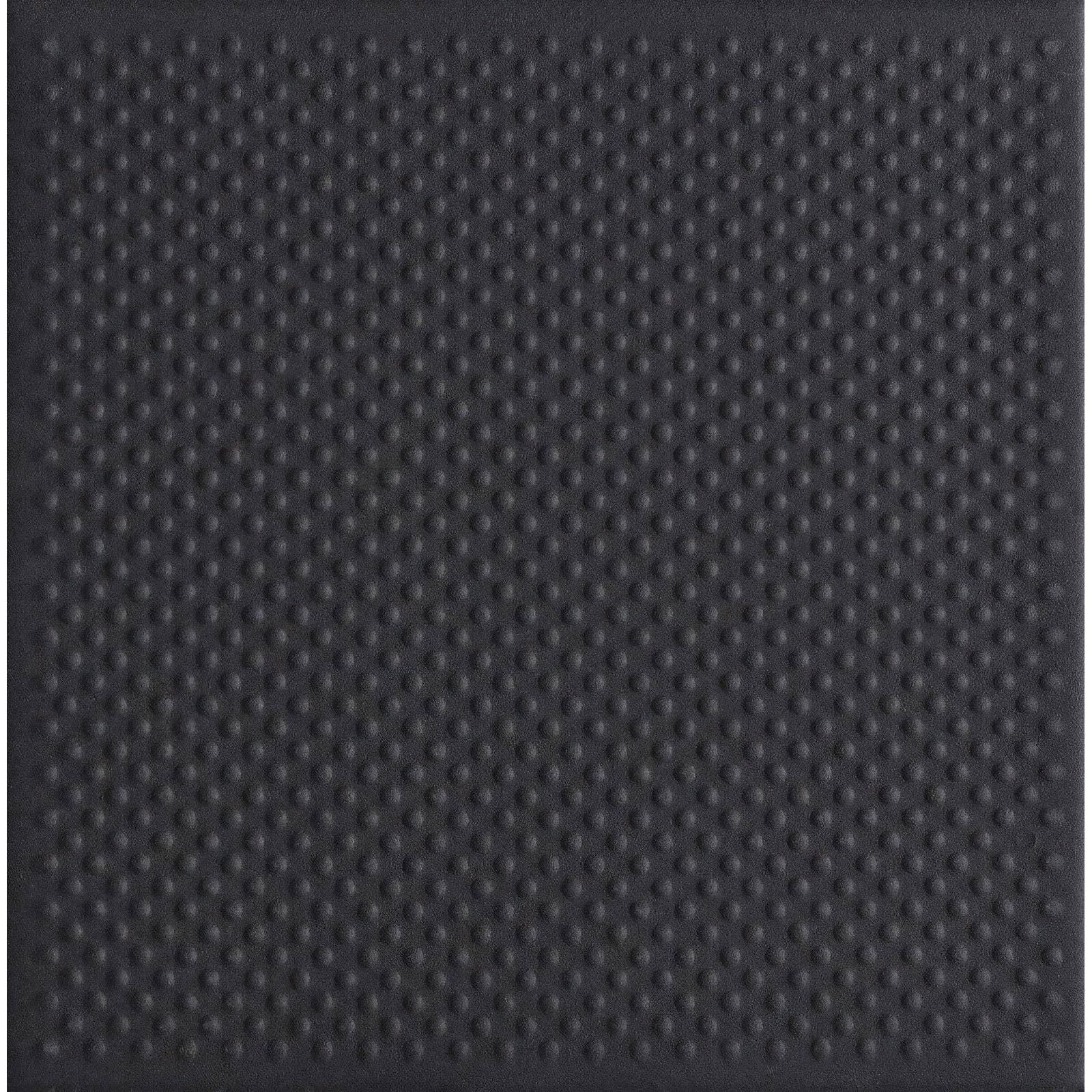 Black pinhead quarry tile 148x148x9mm featuring black textured fabric with a repeating diamond pattern