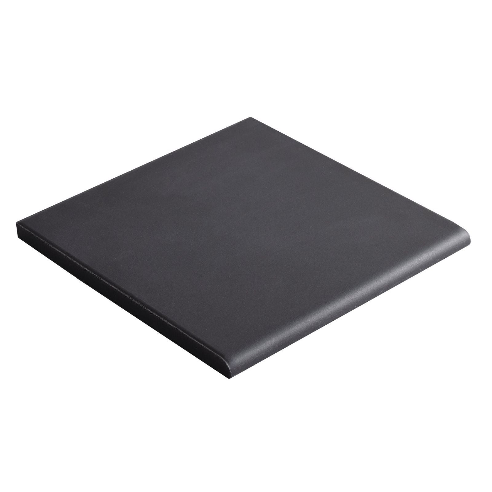 Black rectangular cushion with smooth padded surface and rounded edges for black round edge quarry tile 148 x 148mm