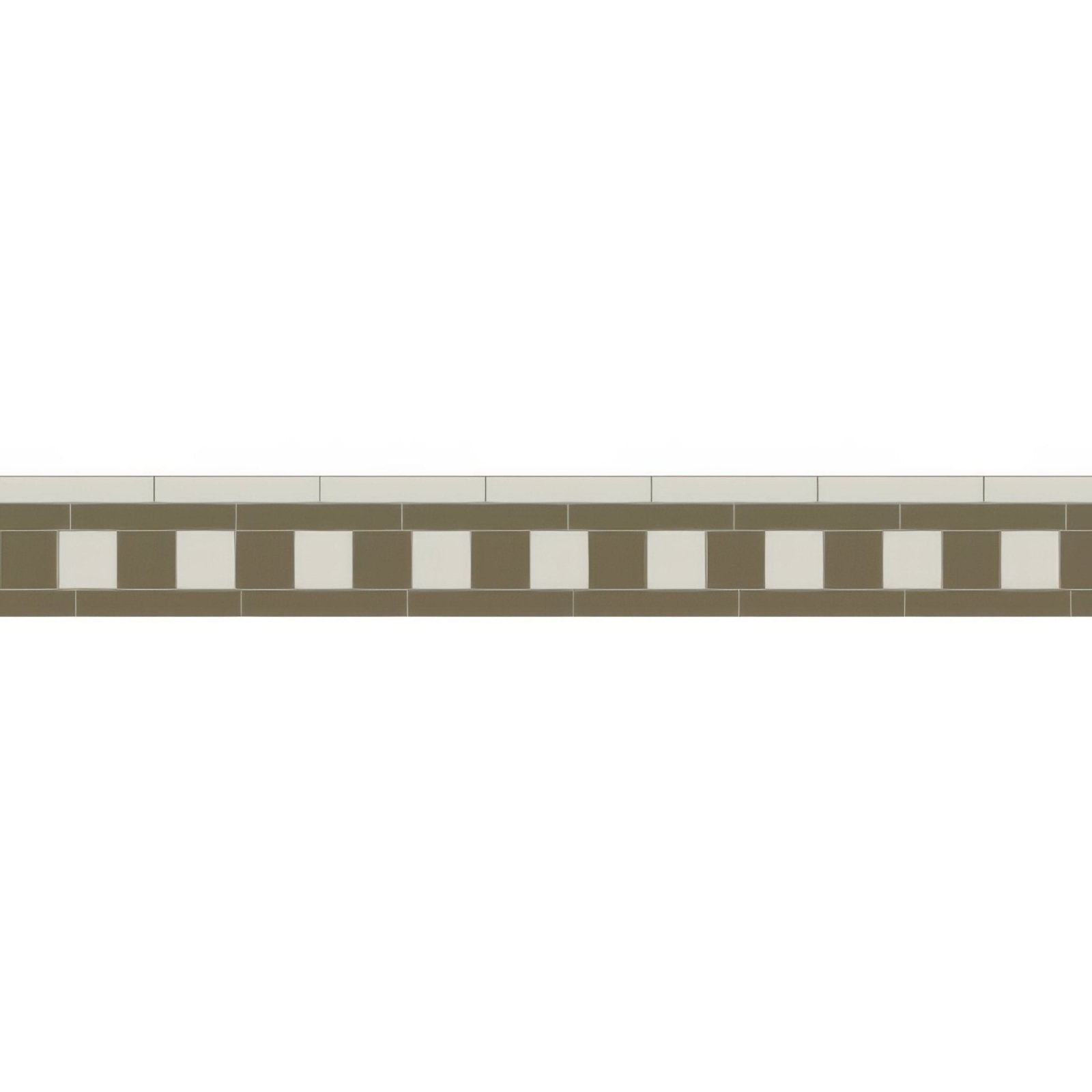Decorative border tile strip blake dover white and green with alternating olive green and off-white checkerboard squares
