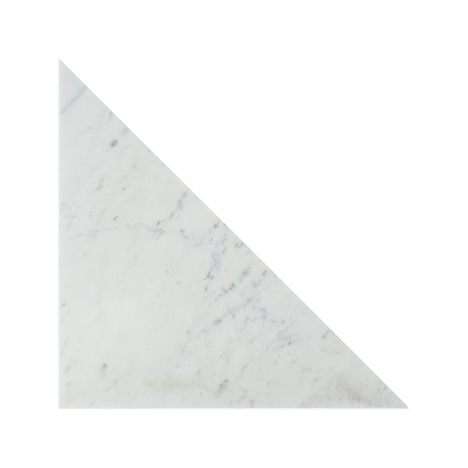 White marble triangle tile blends carrara with subtle gray veining ideal for elegant wall and floor design