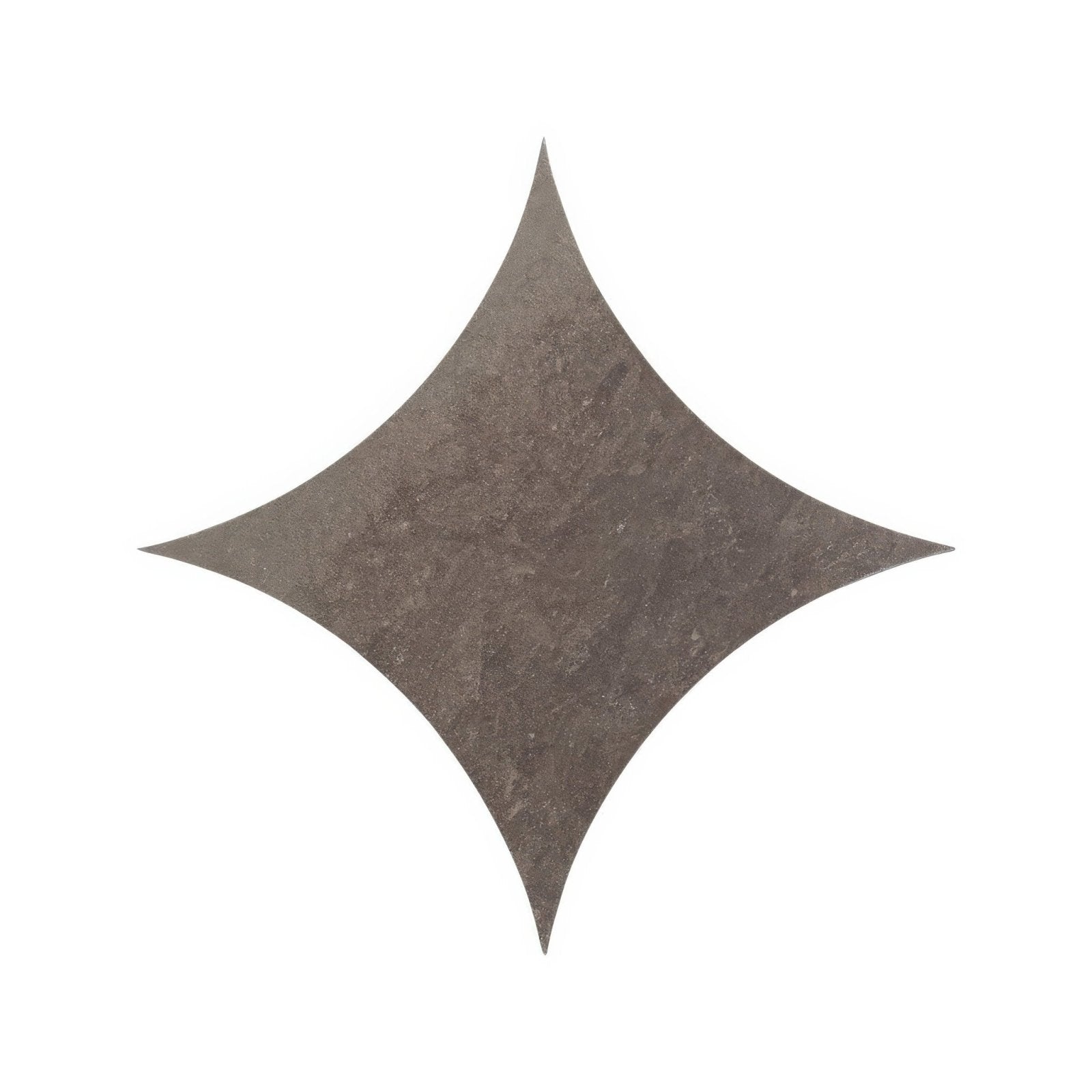 A dark gray blends castano star tile with a textured stone-like surface and four pointed star shape