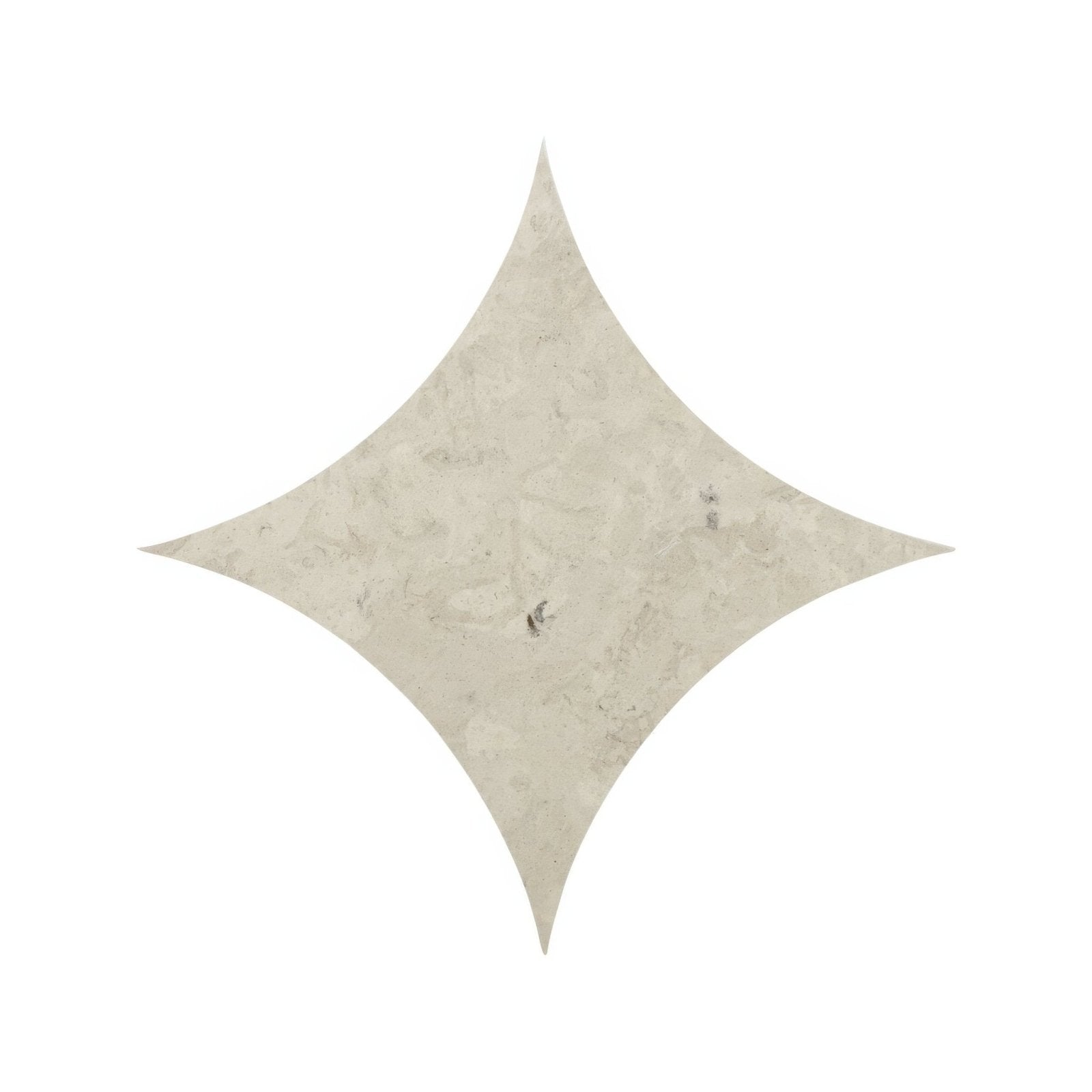 A beige star-shaped ceramic tile with subtle marbled texture and faint gray veining from blends grigio star collection