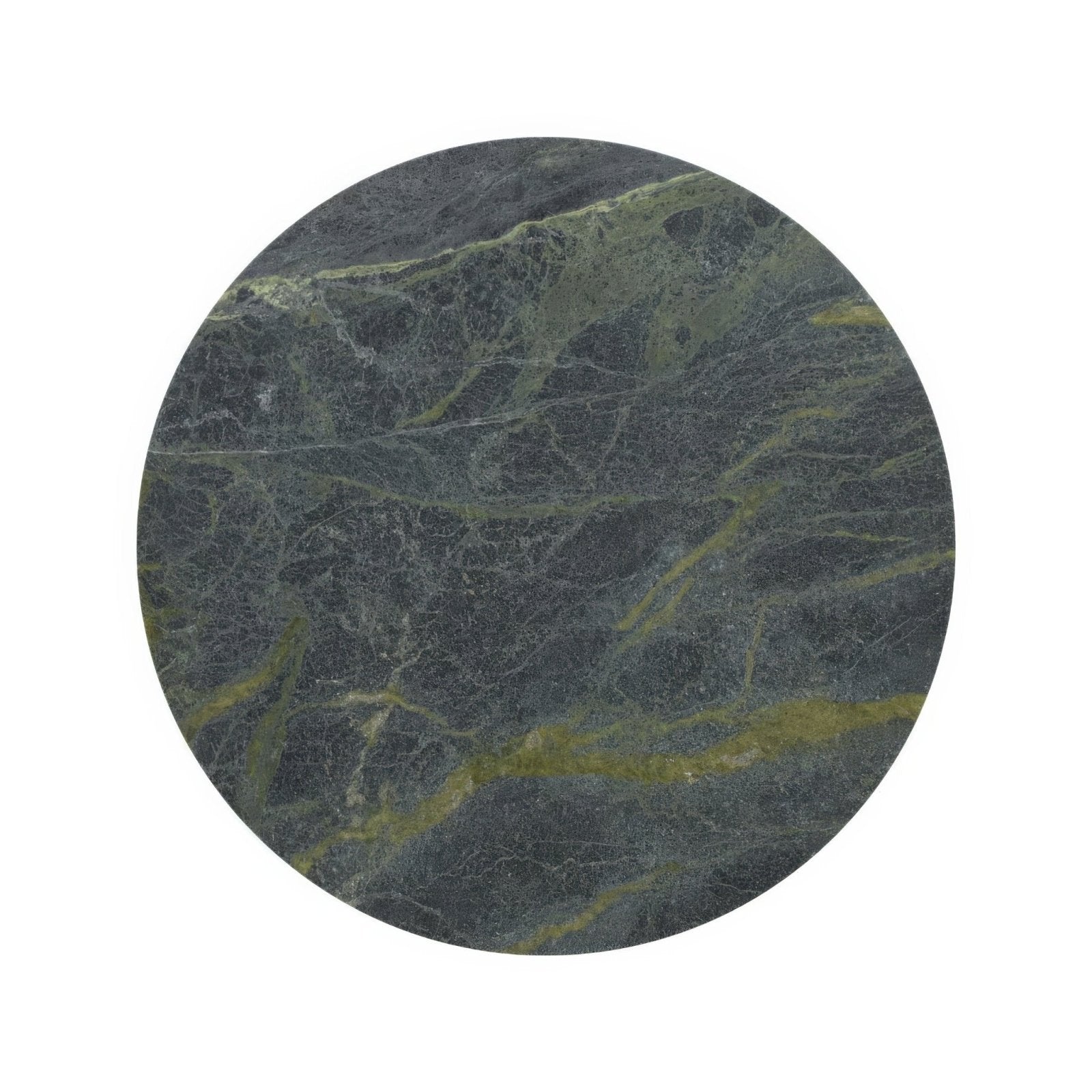 Blends Verde Circle dark green circular marble tile with olive and yellow veining