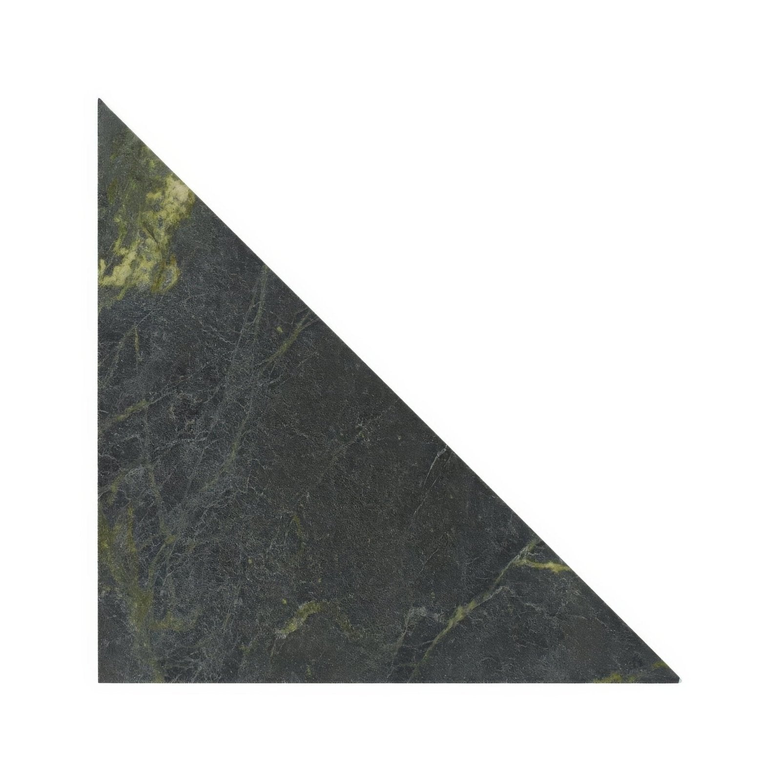 Dark green marble tile blends verde triangle with subtle golden veining for elegant interior design use