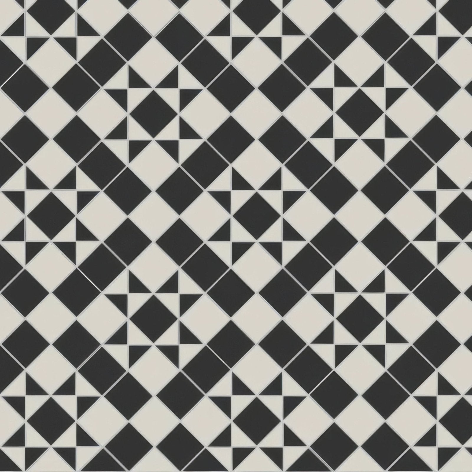 Blenheim black and dover white diamond patterned black and cream ceramic tile flooring for interior use
