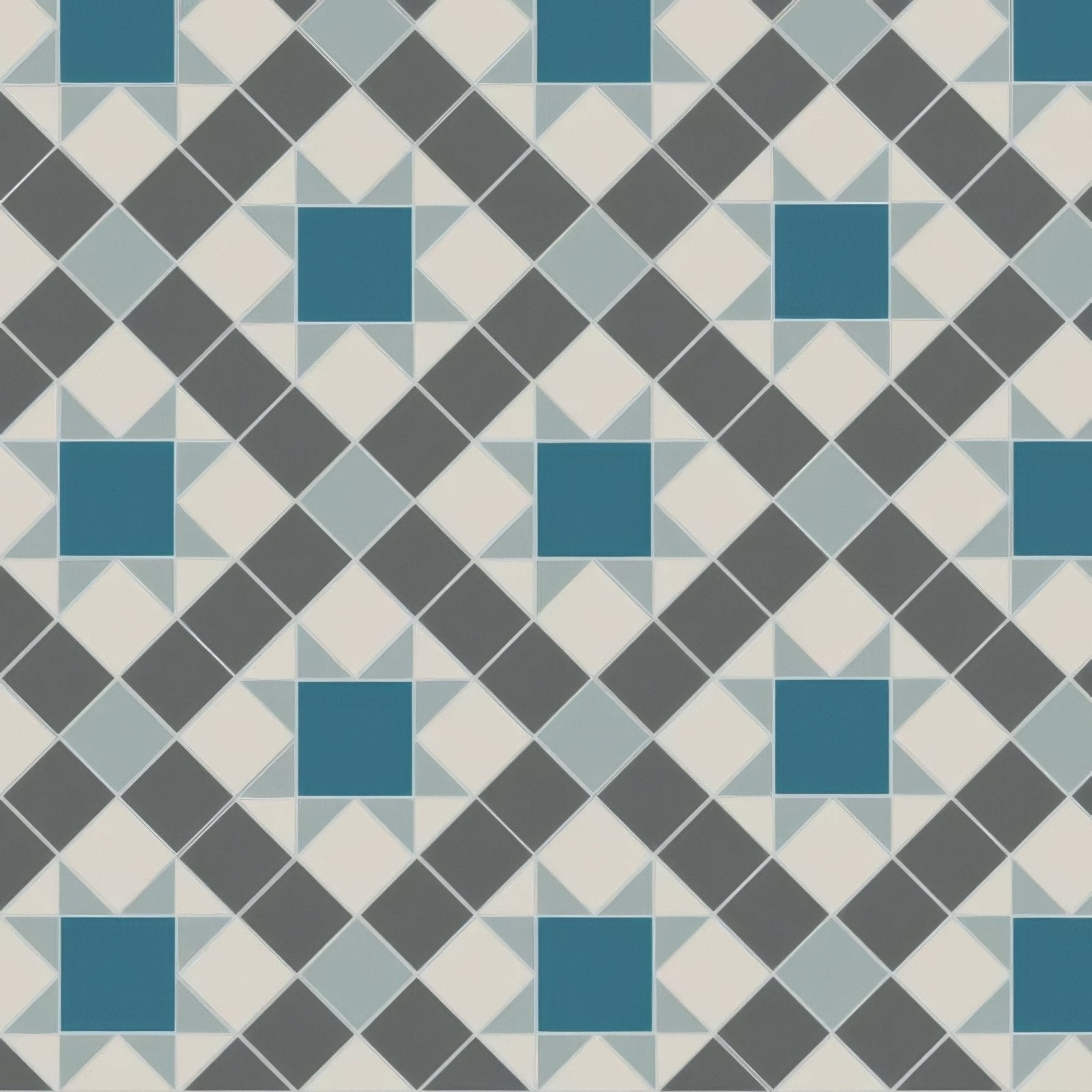 Geometric patterned tile blenheim dover with repeating diamond design in white grey pugin blue and revival grey tones