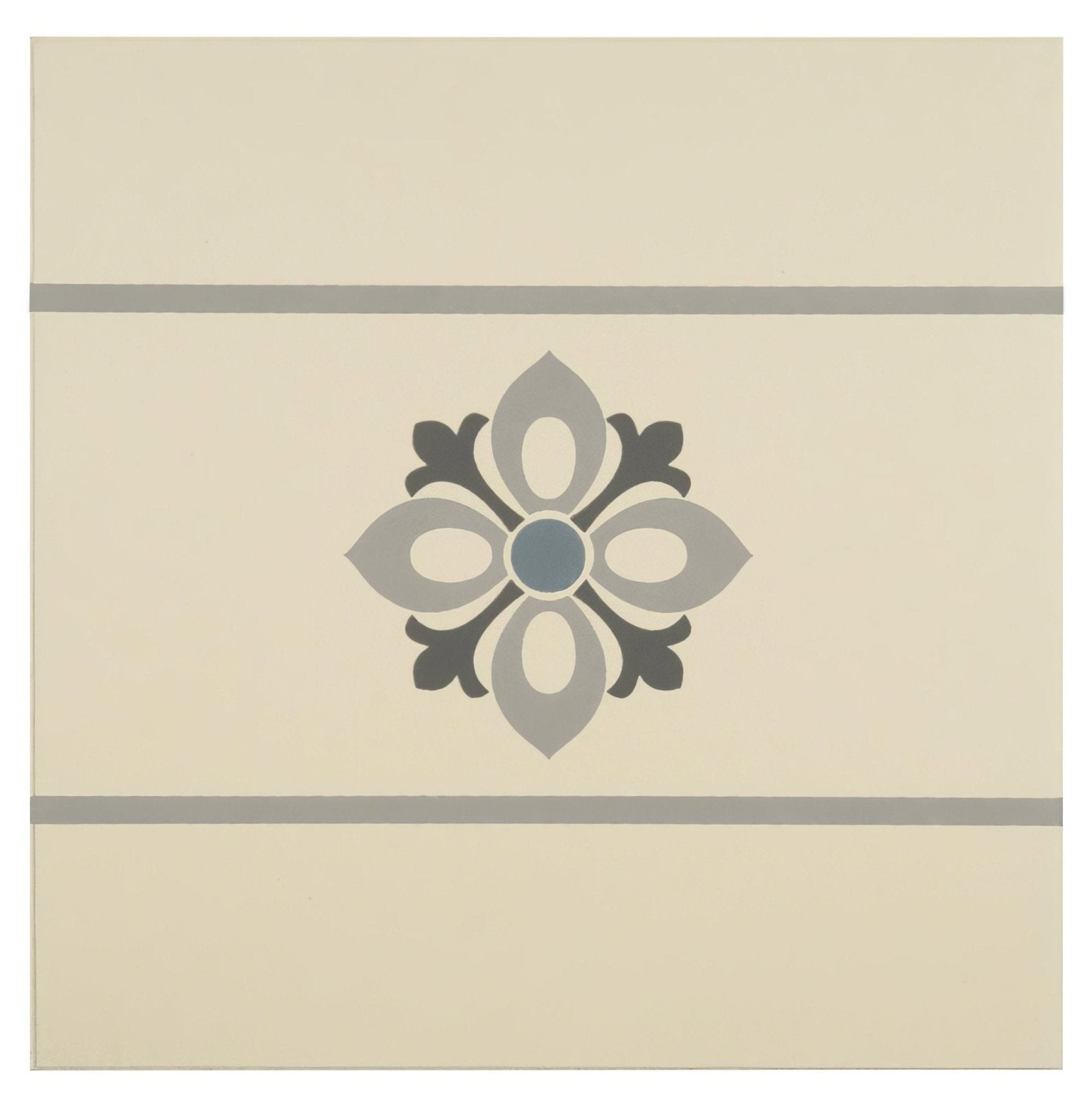 Bohemia Border Light Blue, Light Grey and Dark Grey on White