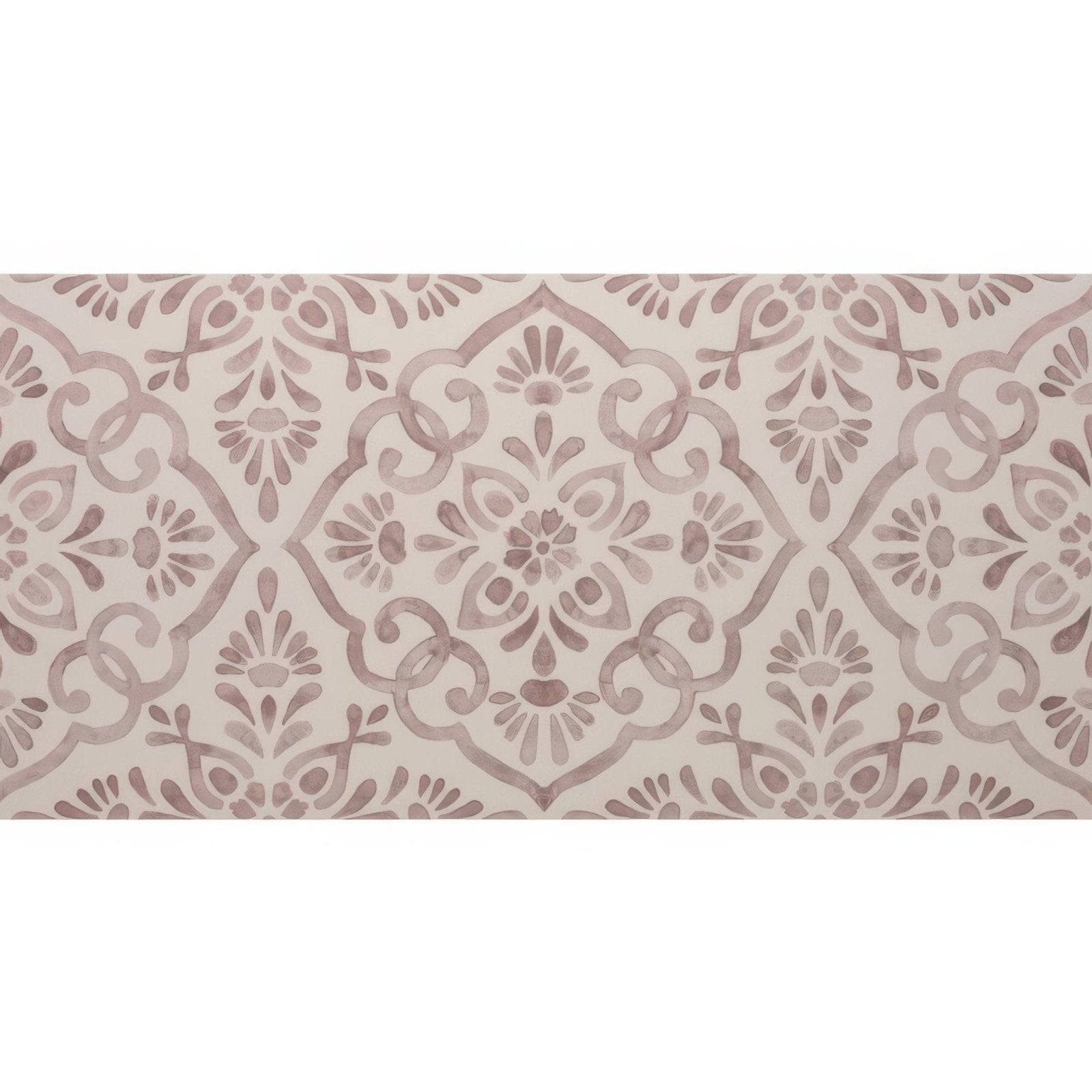 Beige ceramic tile bohemia penelope 60x30cm with delicate repeating damask pattern in muted taupe tones